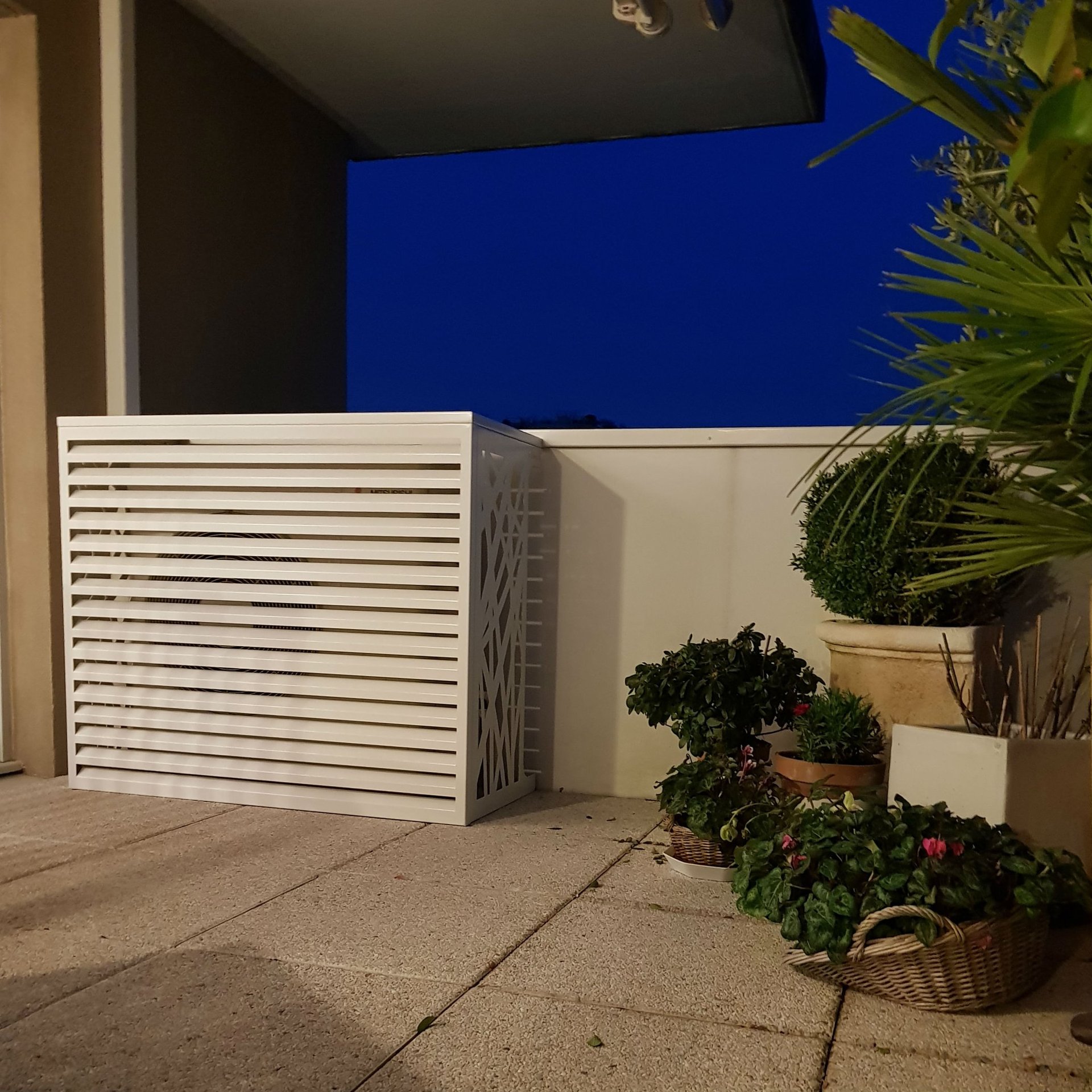 grayscale photography of outdoor AC unit
