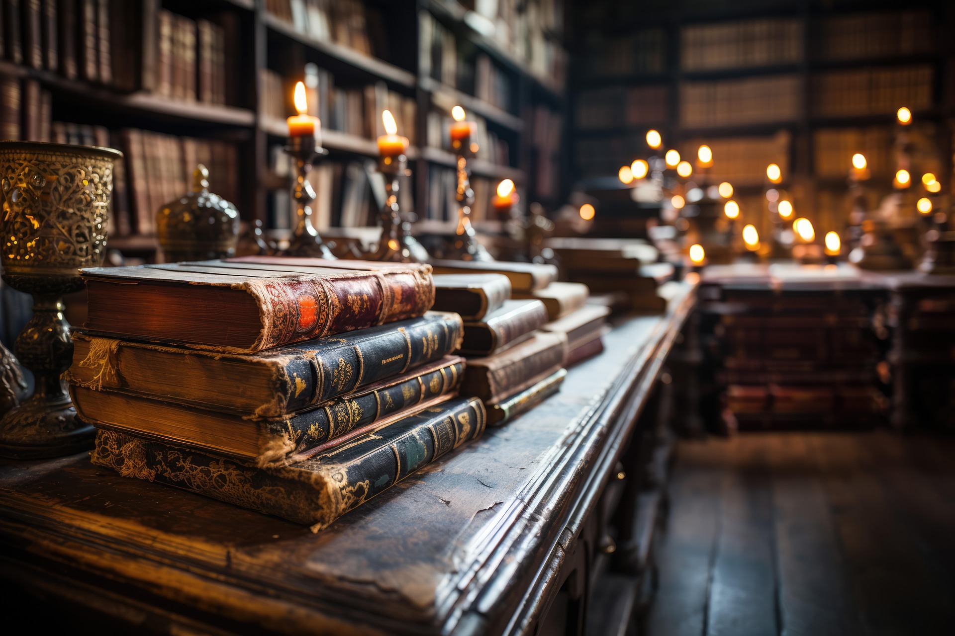 Old library with antique books and candlelight representing structured knowledge and formal philosophical study