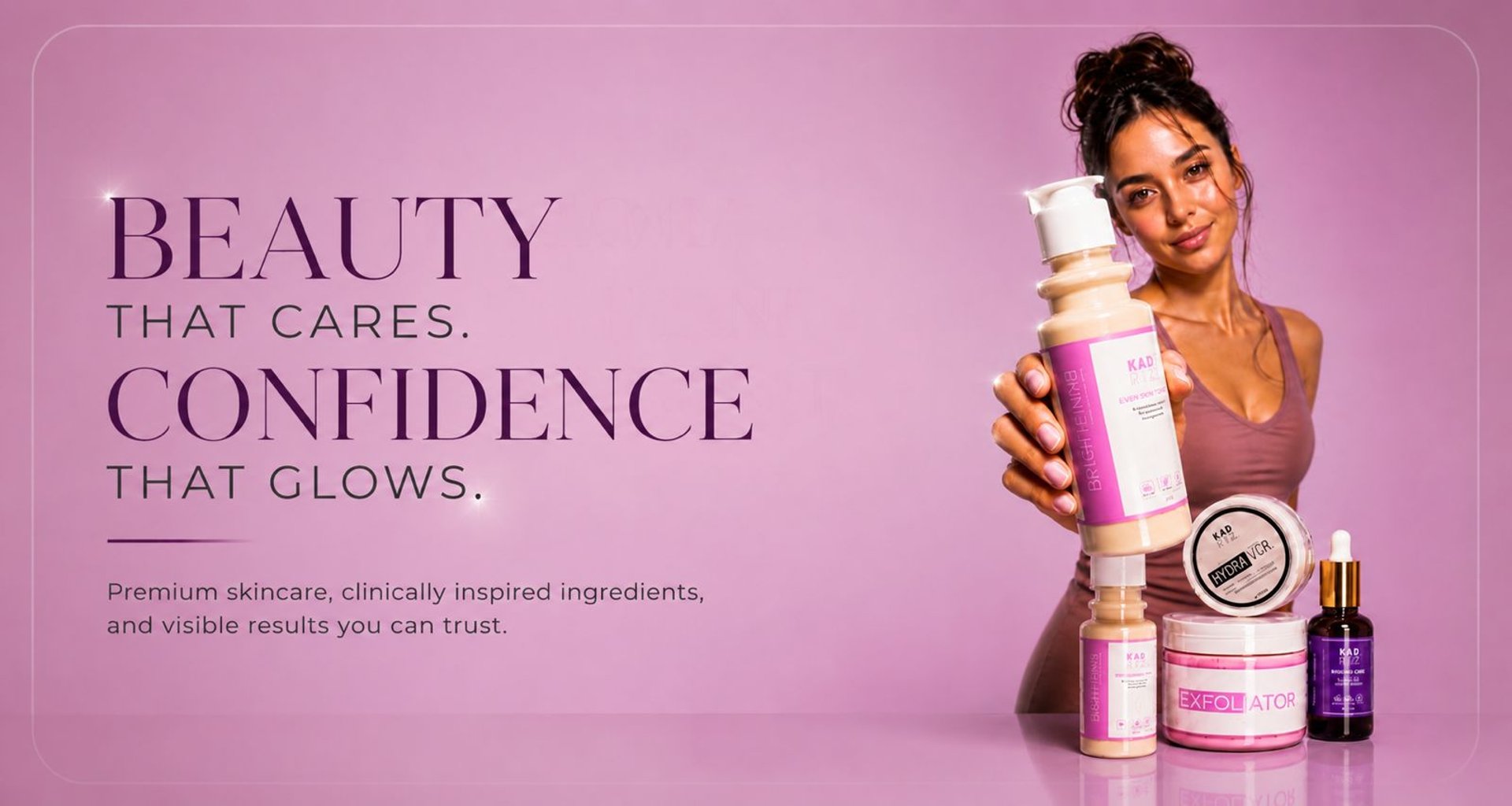 Skincare products with leaves on a light background.