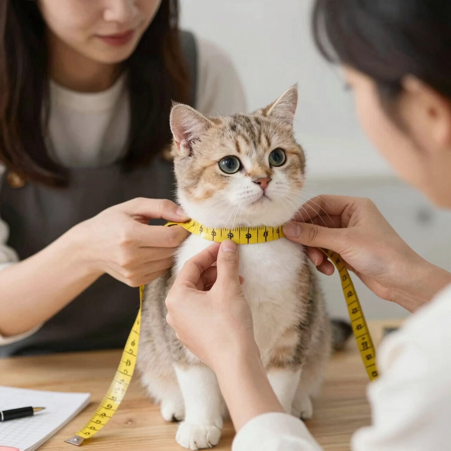 persona tomando medidas del cuello a gatito.