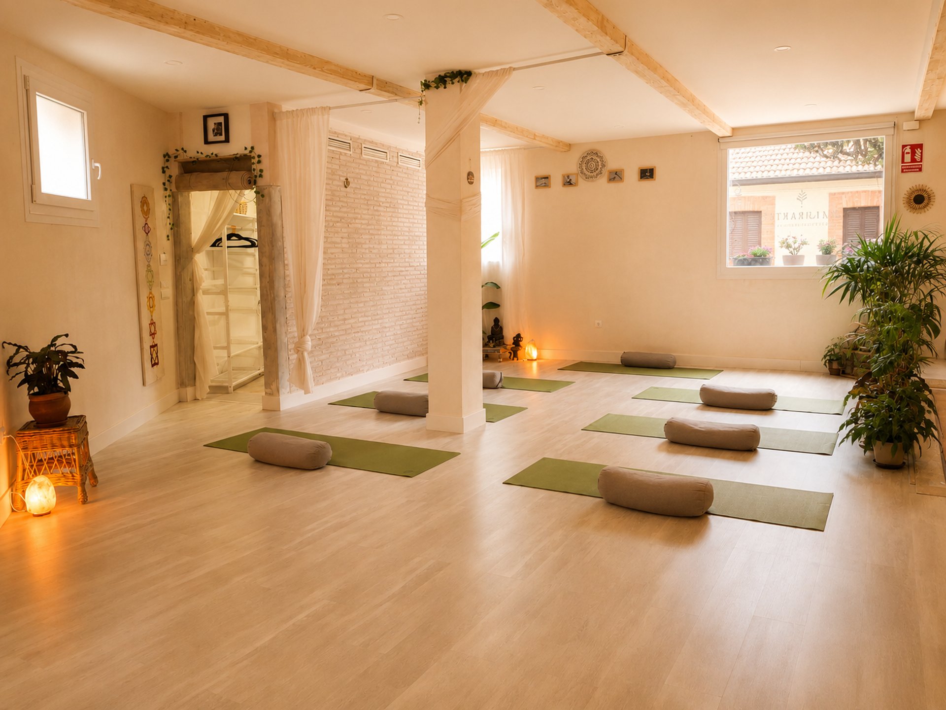 a yoga mat with two blocks on top of it