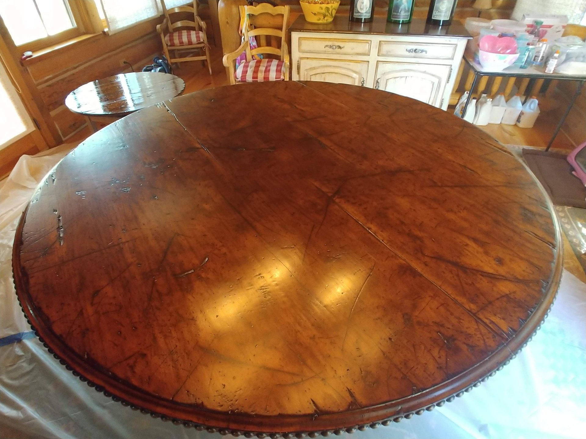 Large round dining table retored