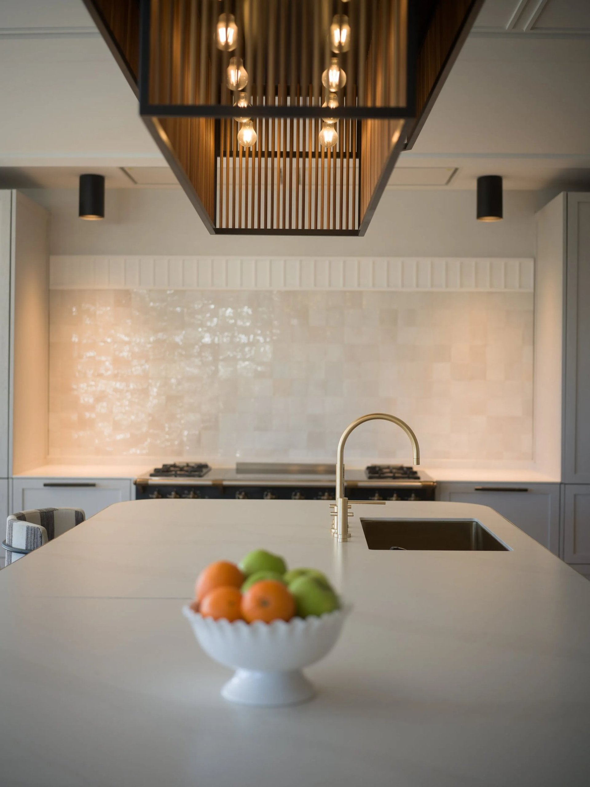 Kitchen at Villa La Gratitud with island bar and minimalist design
