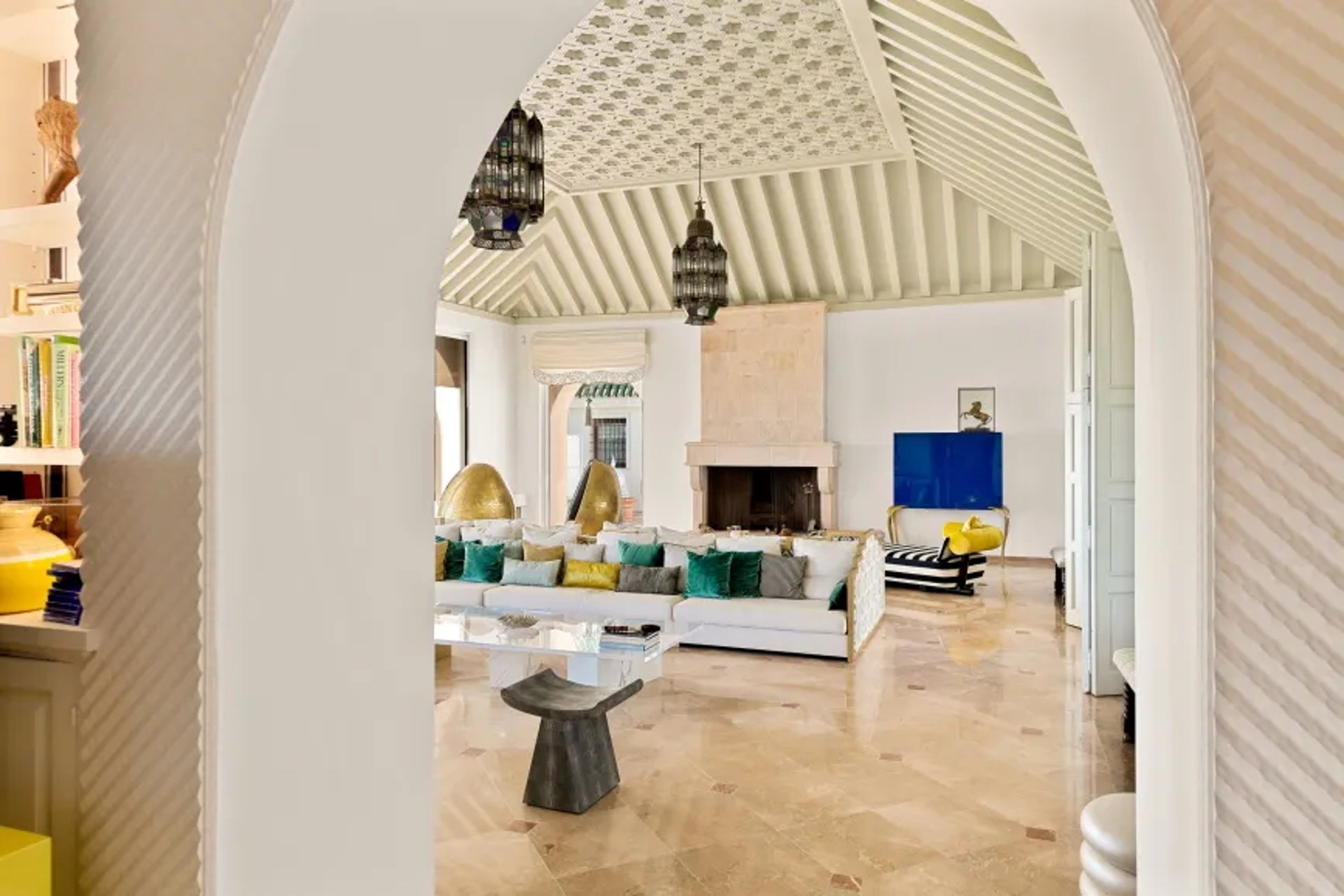 Living room at Villa El Rincon with Moroccan accents