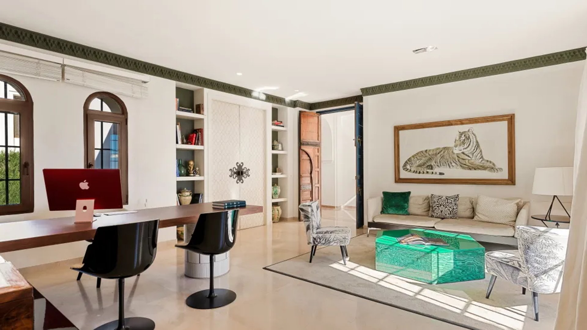 Office space at Villa El Rincon with library shelves