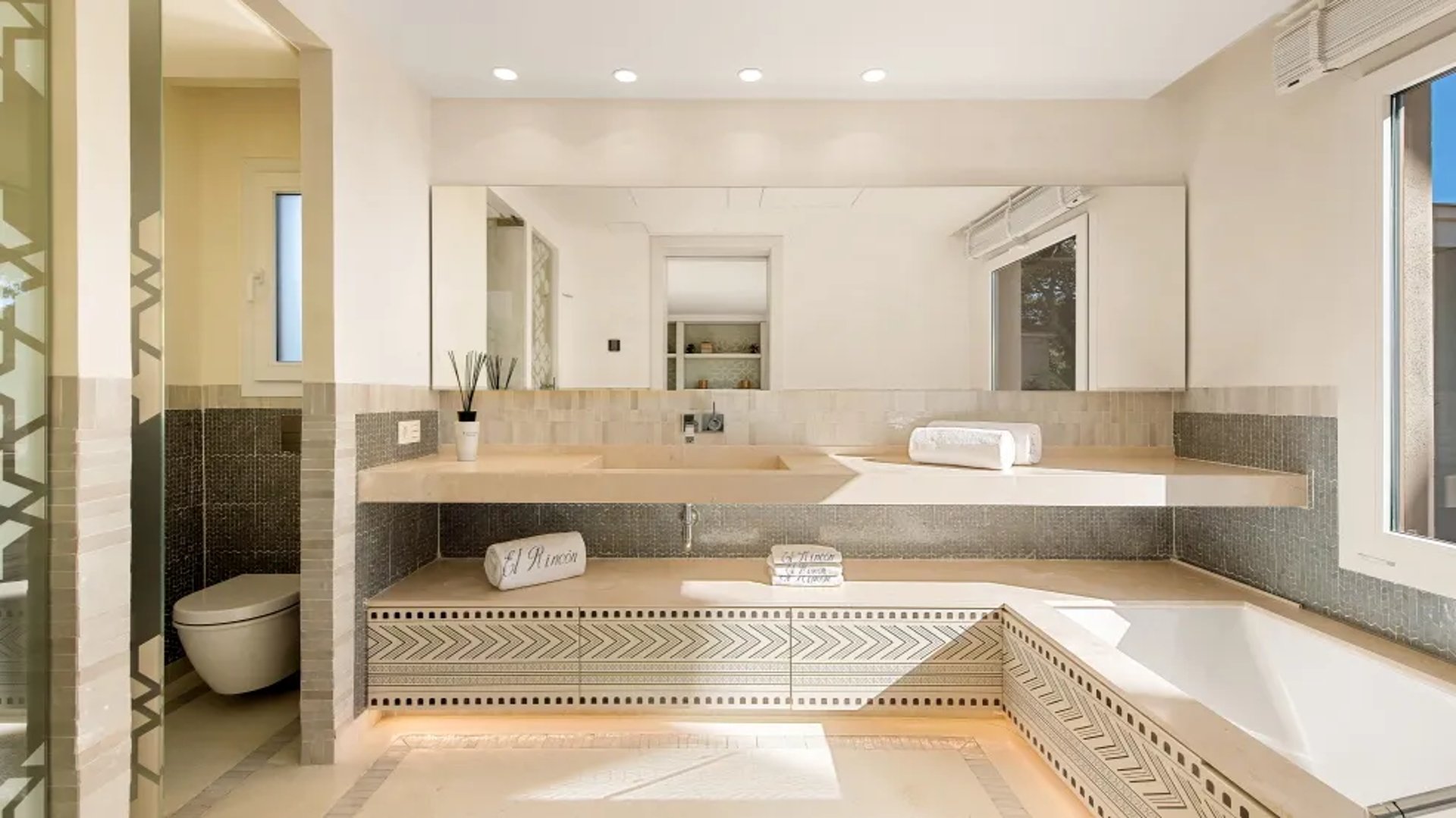 Spacious bathroom at Villa El Rincon with dual sinks