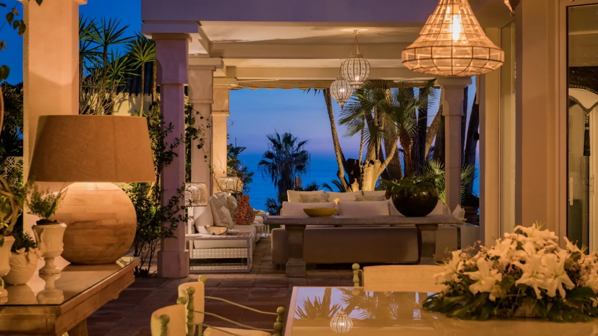 Terrace lounge at Villa El Rincon with sea views