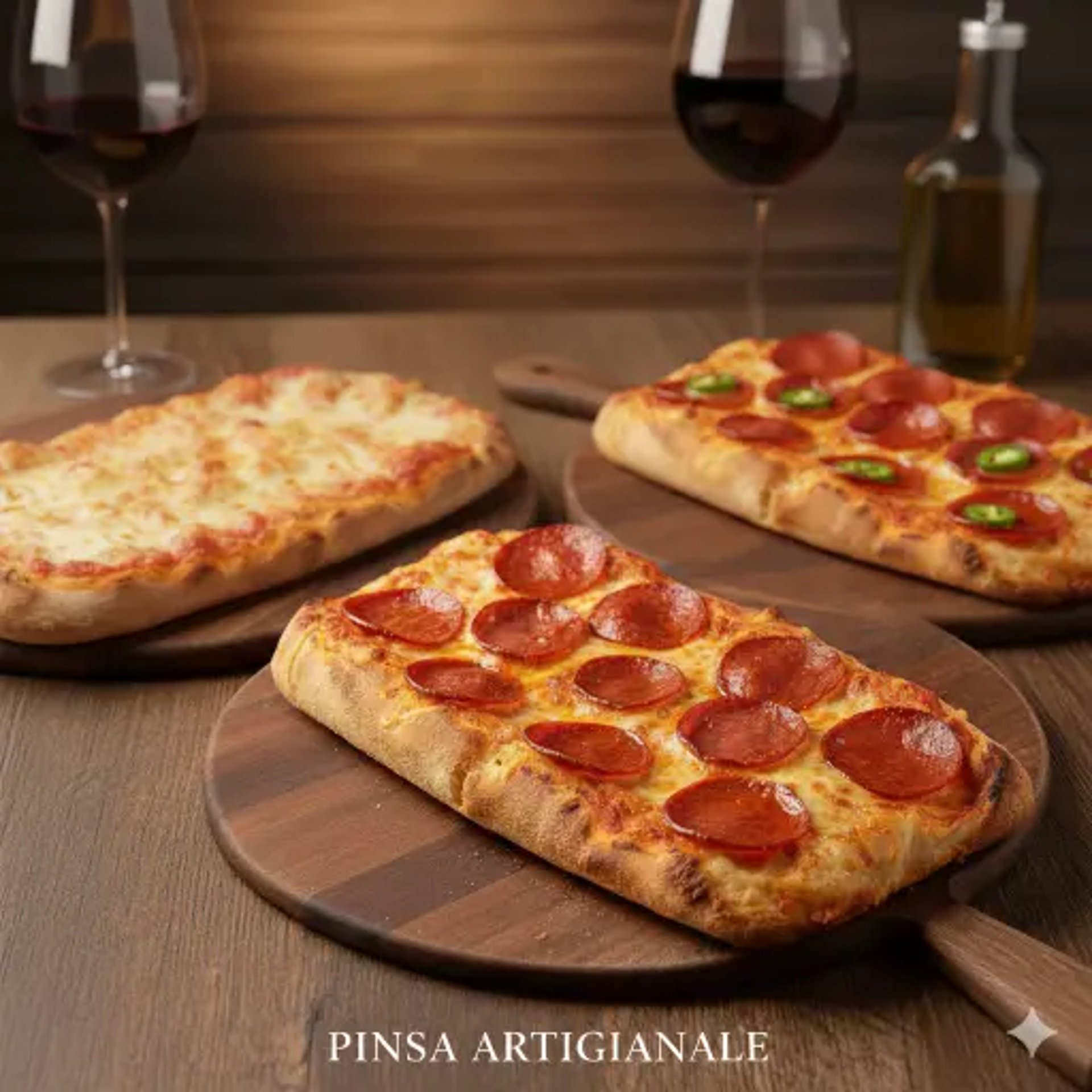 Πινσα Ρομανα σε ξύλινη βάση με σαλάμι πεπερόνι