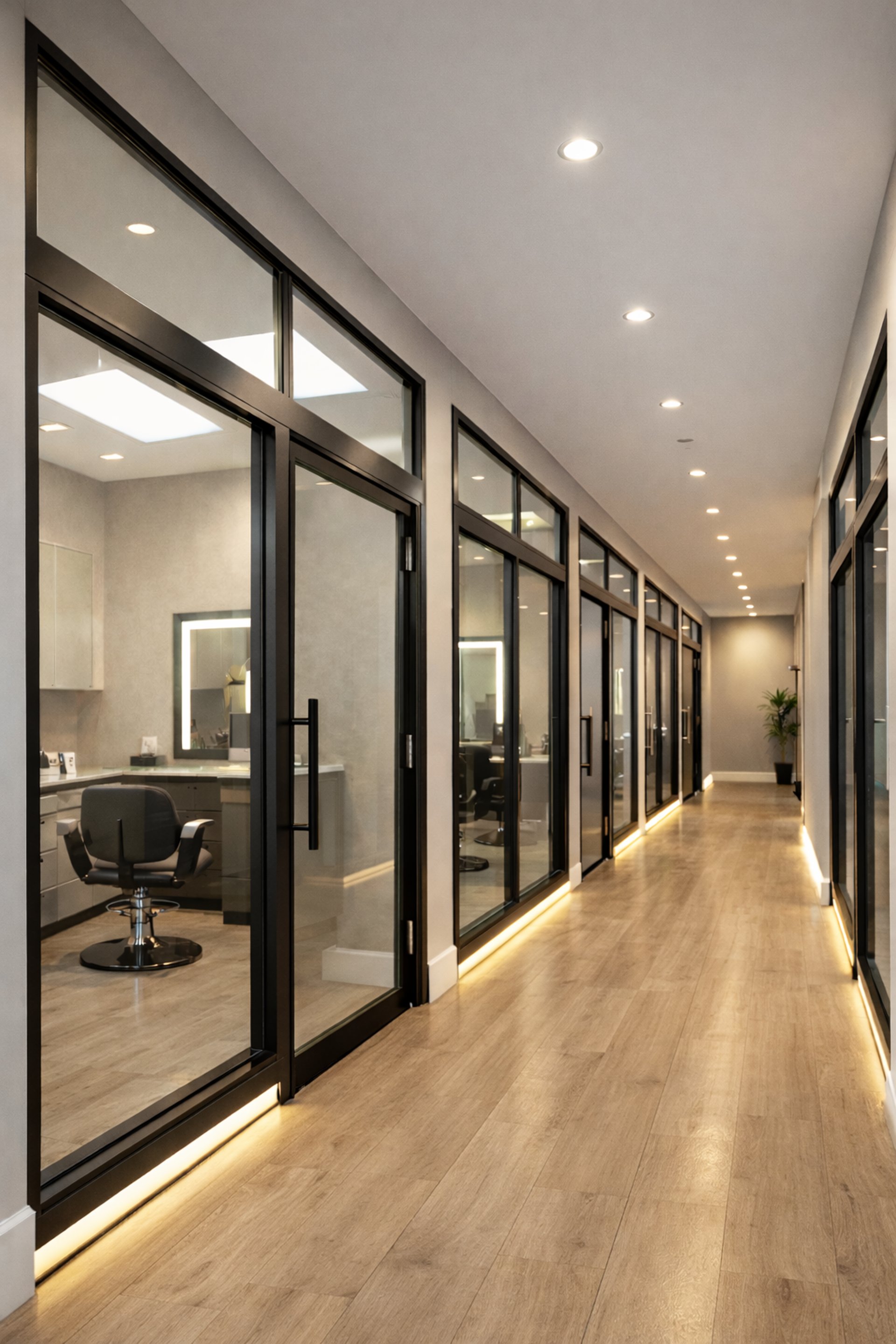 a room filled with furniture and a large window