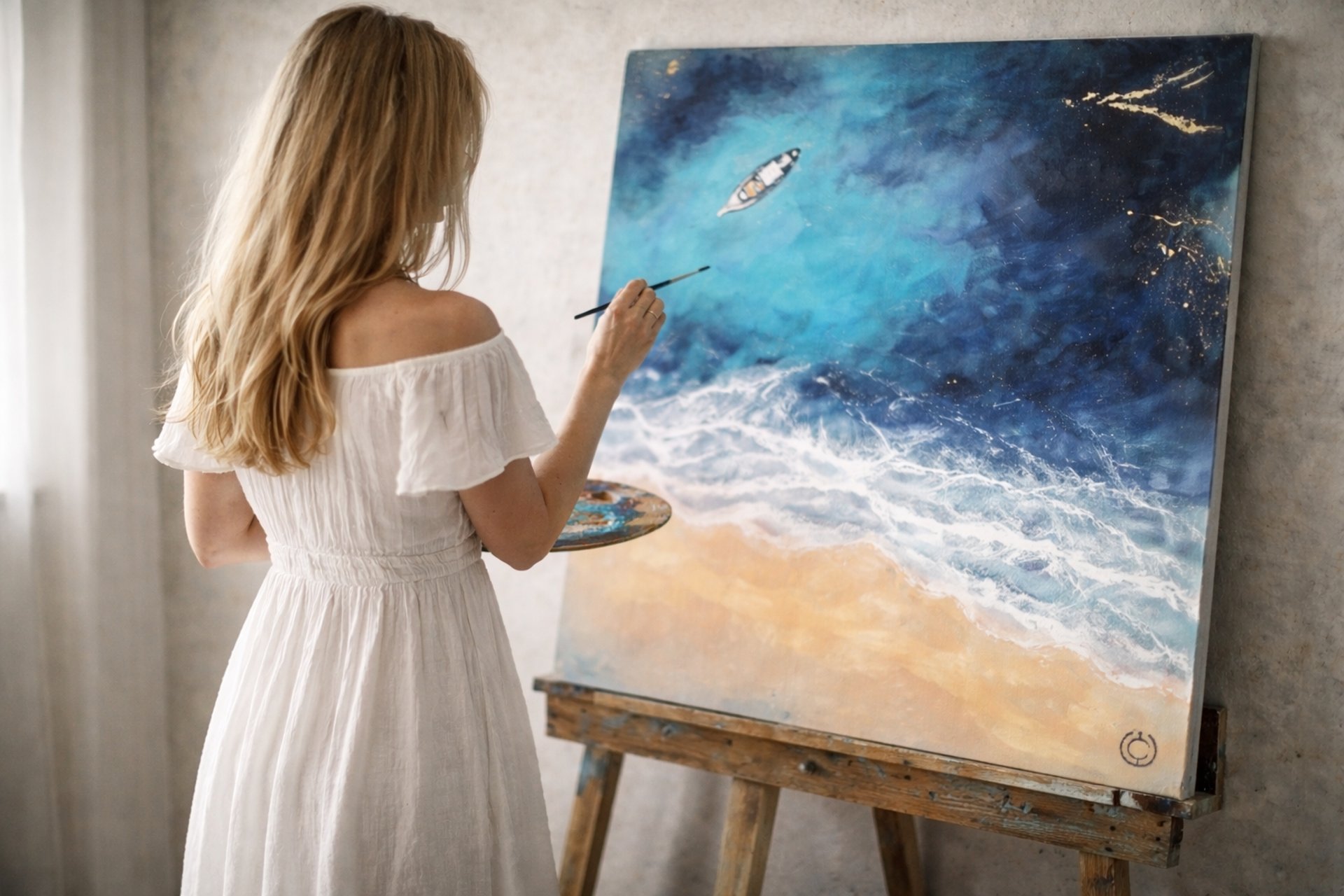 an abstract photo of a curved building with a blue sky in the background