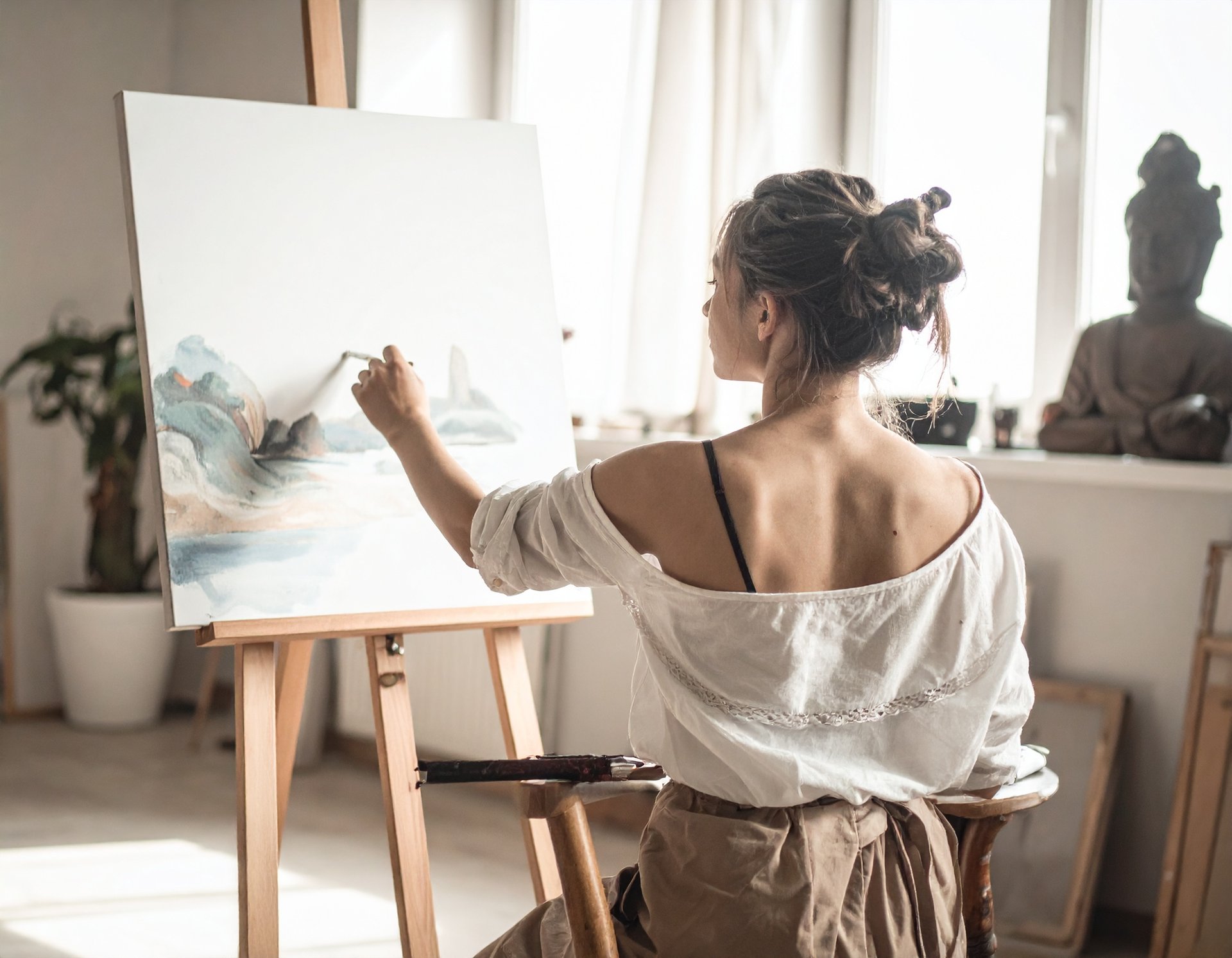 an abstract photo of a curved building with a blue sky in the background