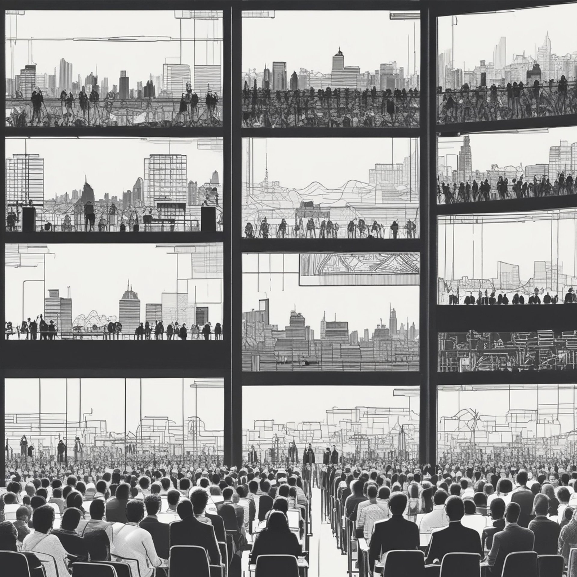 an abstract photo of a curved building with a blue sky in the background