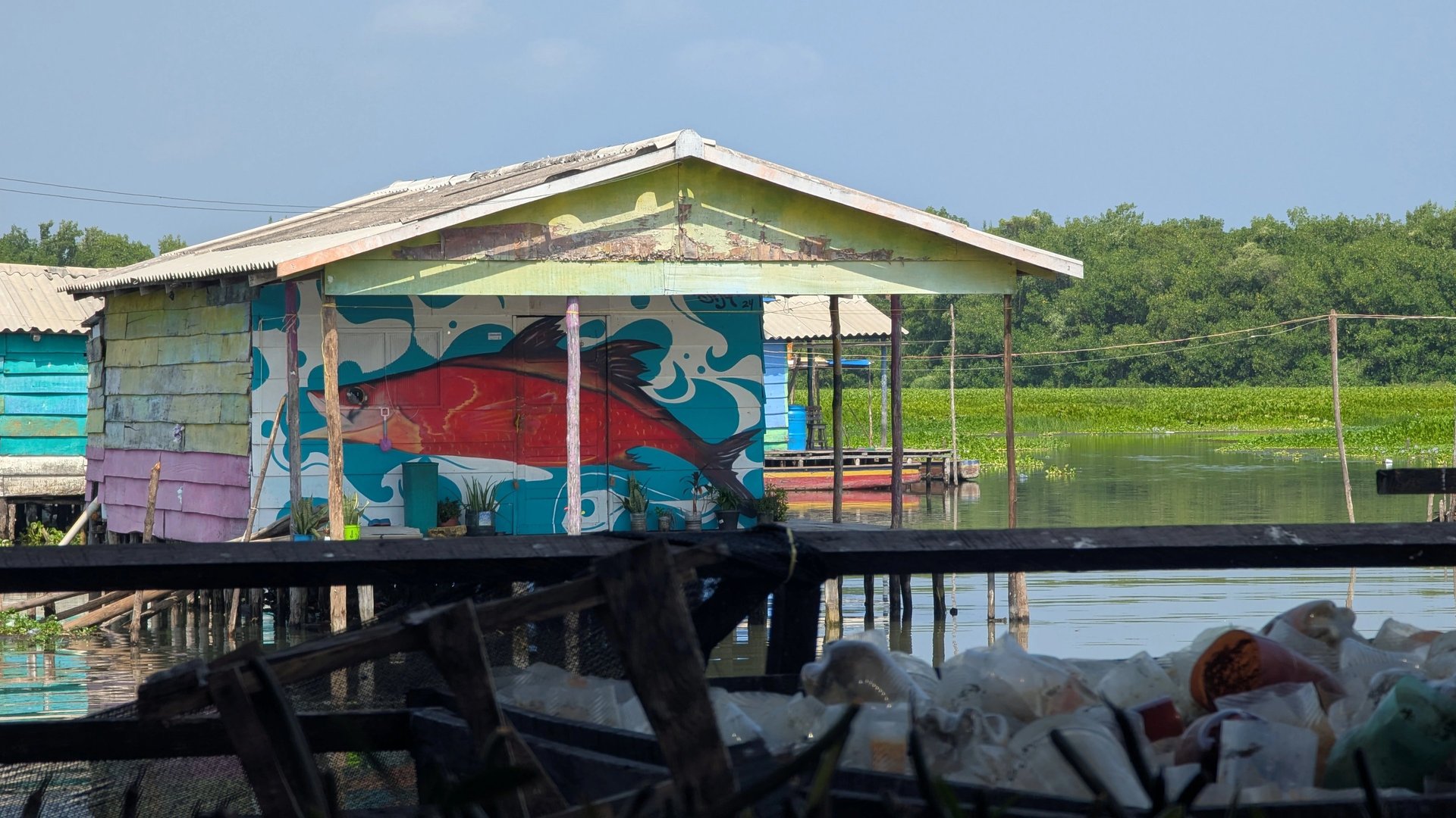 Houses over the water in the palafito towns in Nueva Venecia