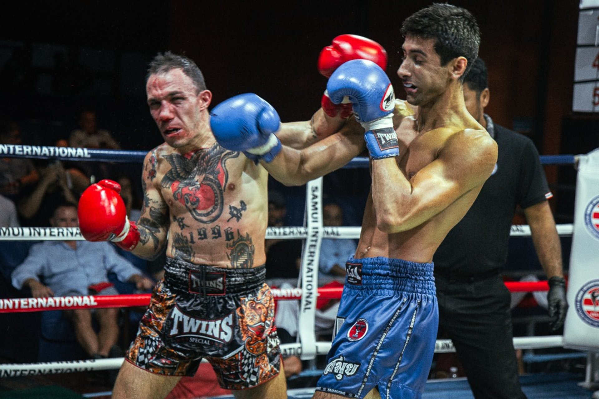 Punch it on his face during Muay thai event at Samui international Muay Thai boxing stadium and Gym