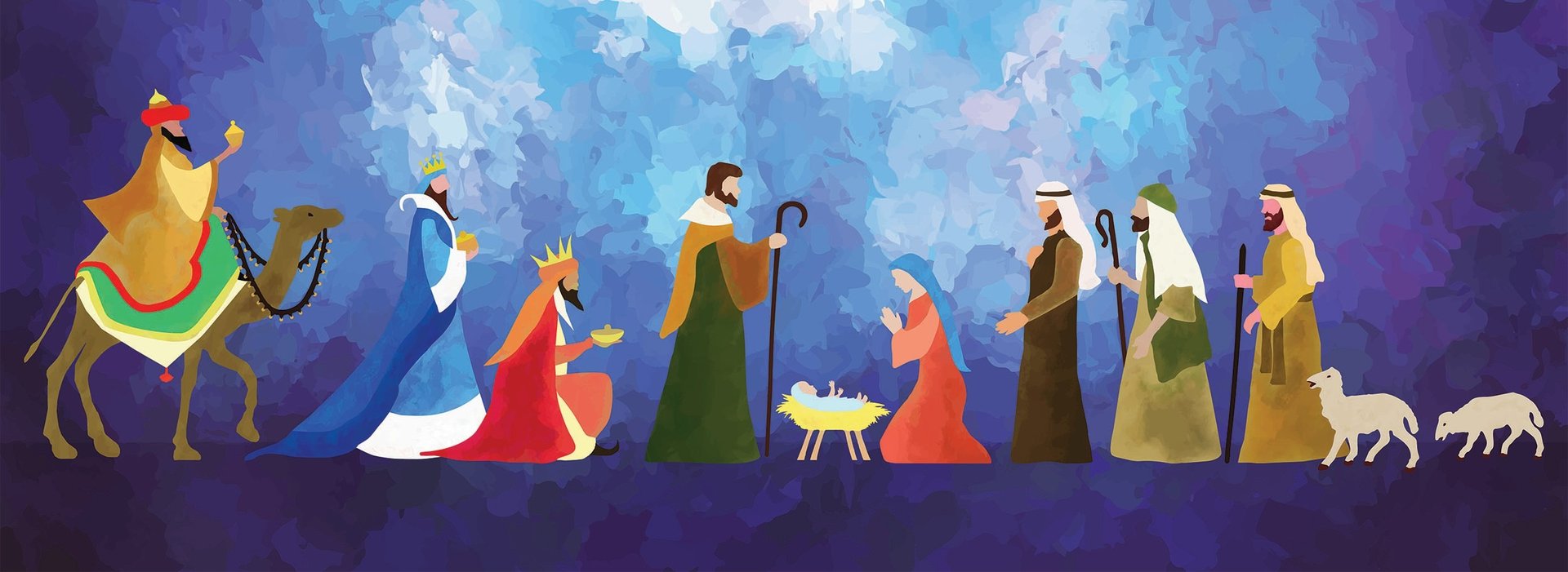 a group of figurines of people and animals