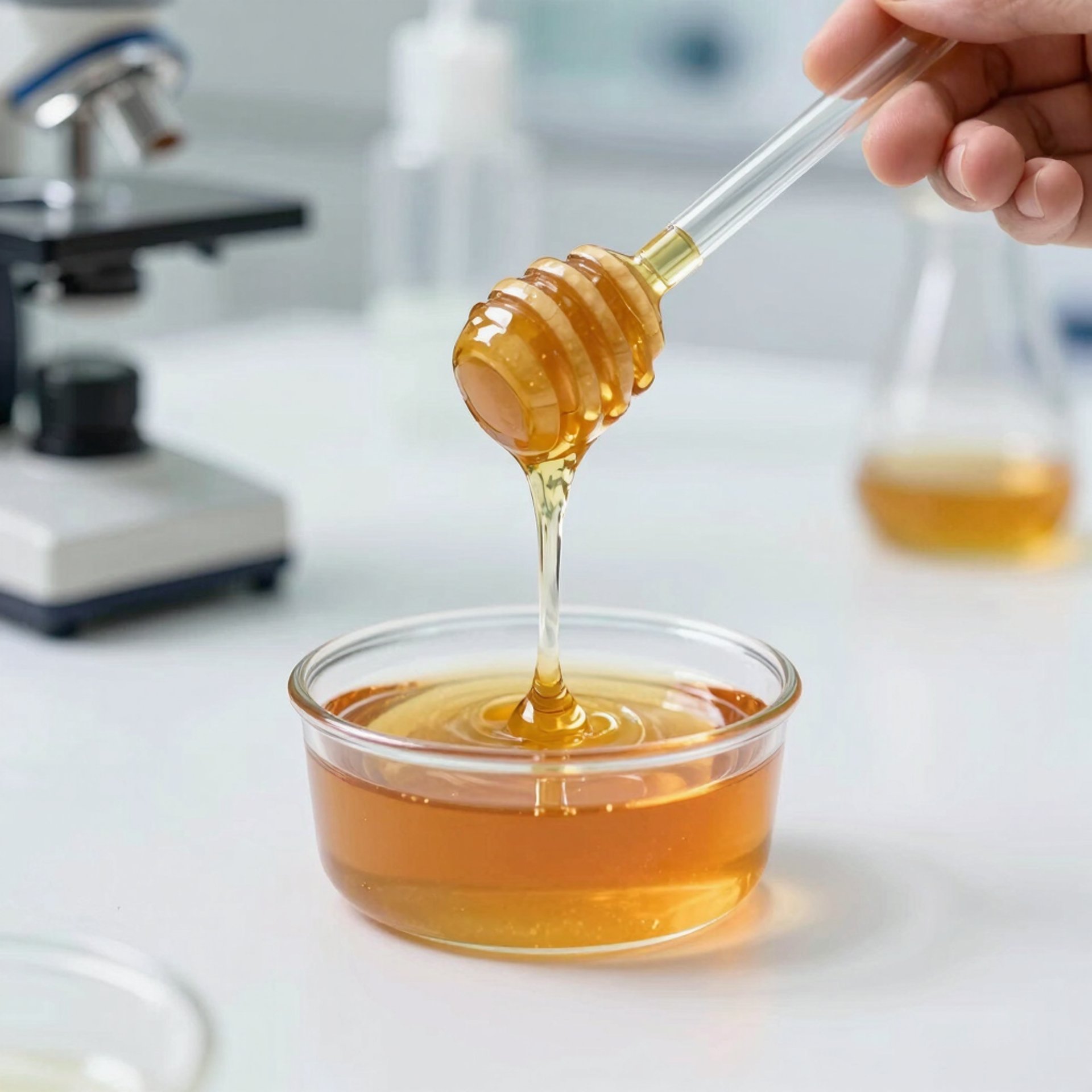 honey in a laboratory ready for testing