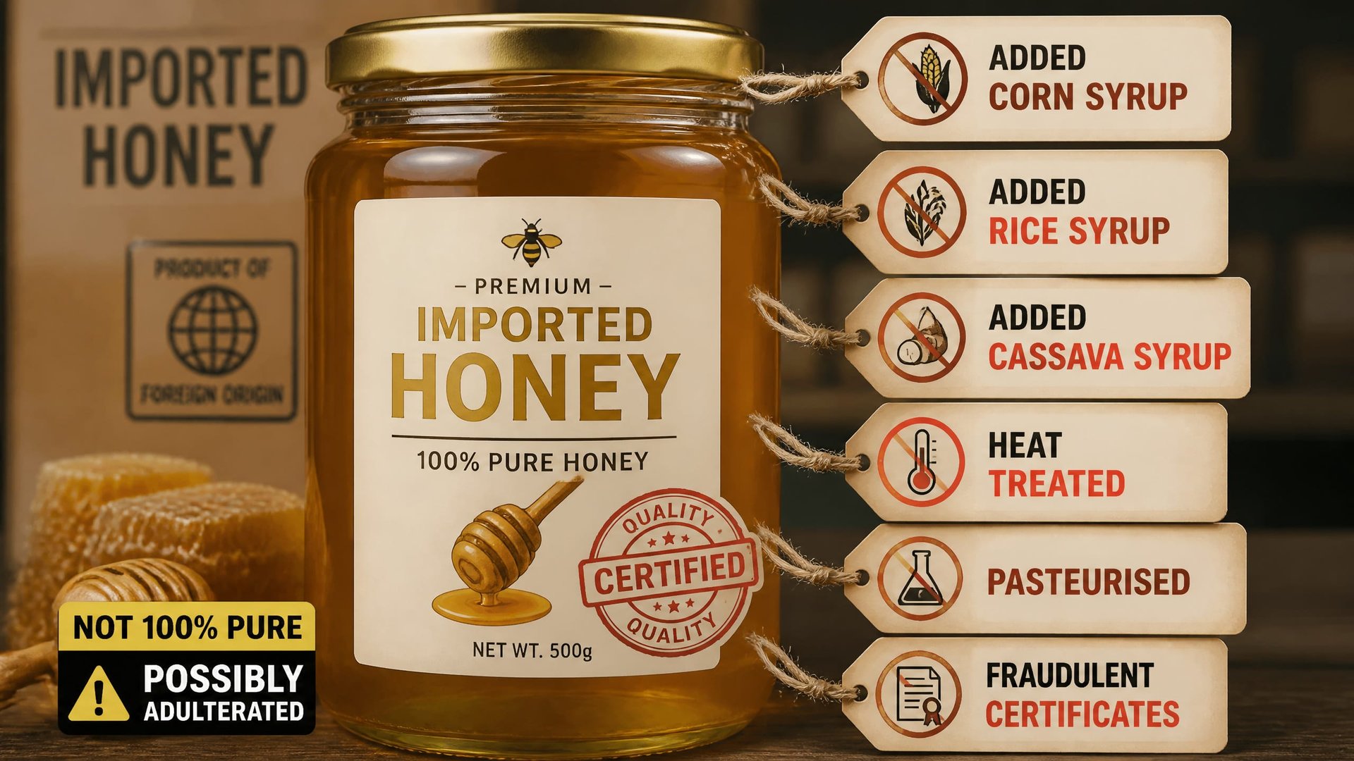 image of imported honey corn Syrup, Rice Syrup, Cassava Syrup, Heat Treated, Pasteurised, Fraudulent Certificates