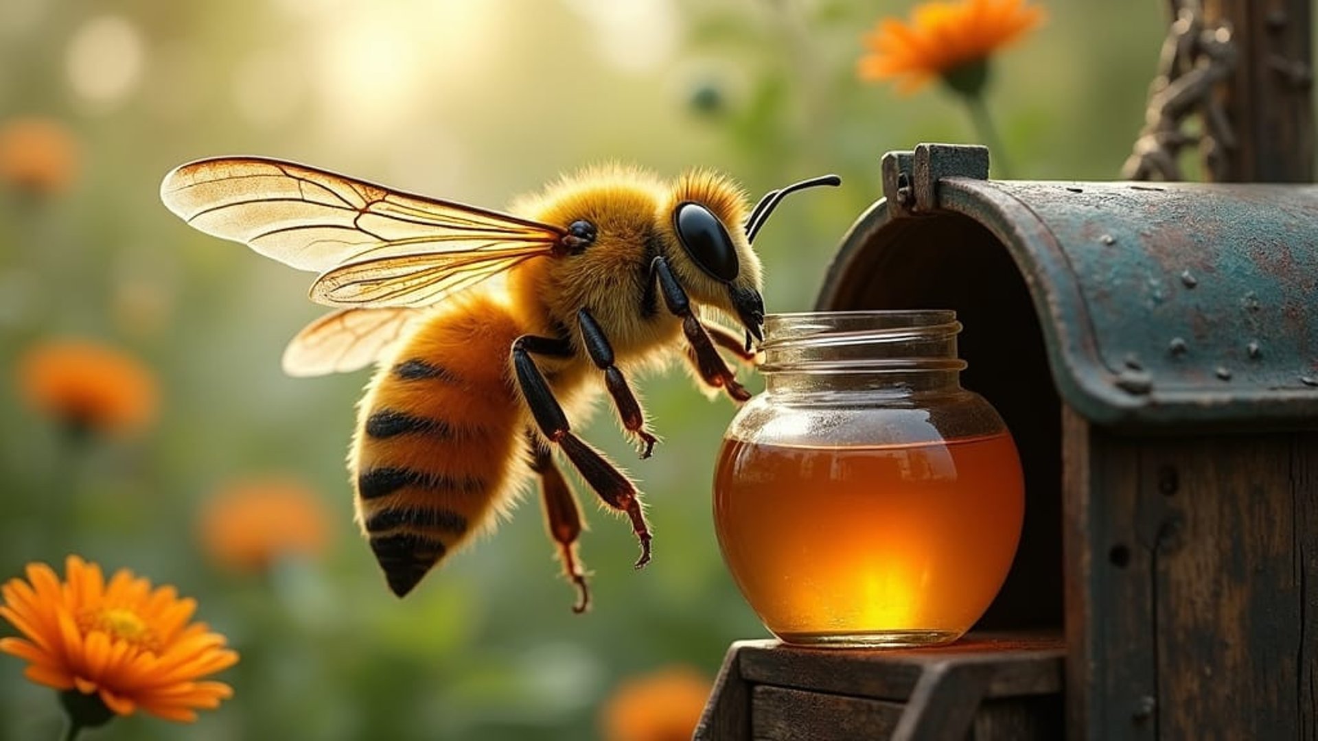 a bee delivering honey