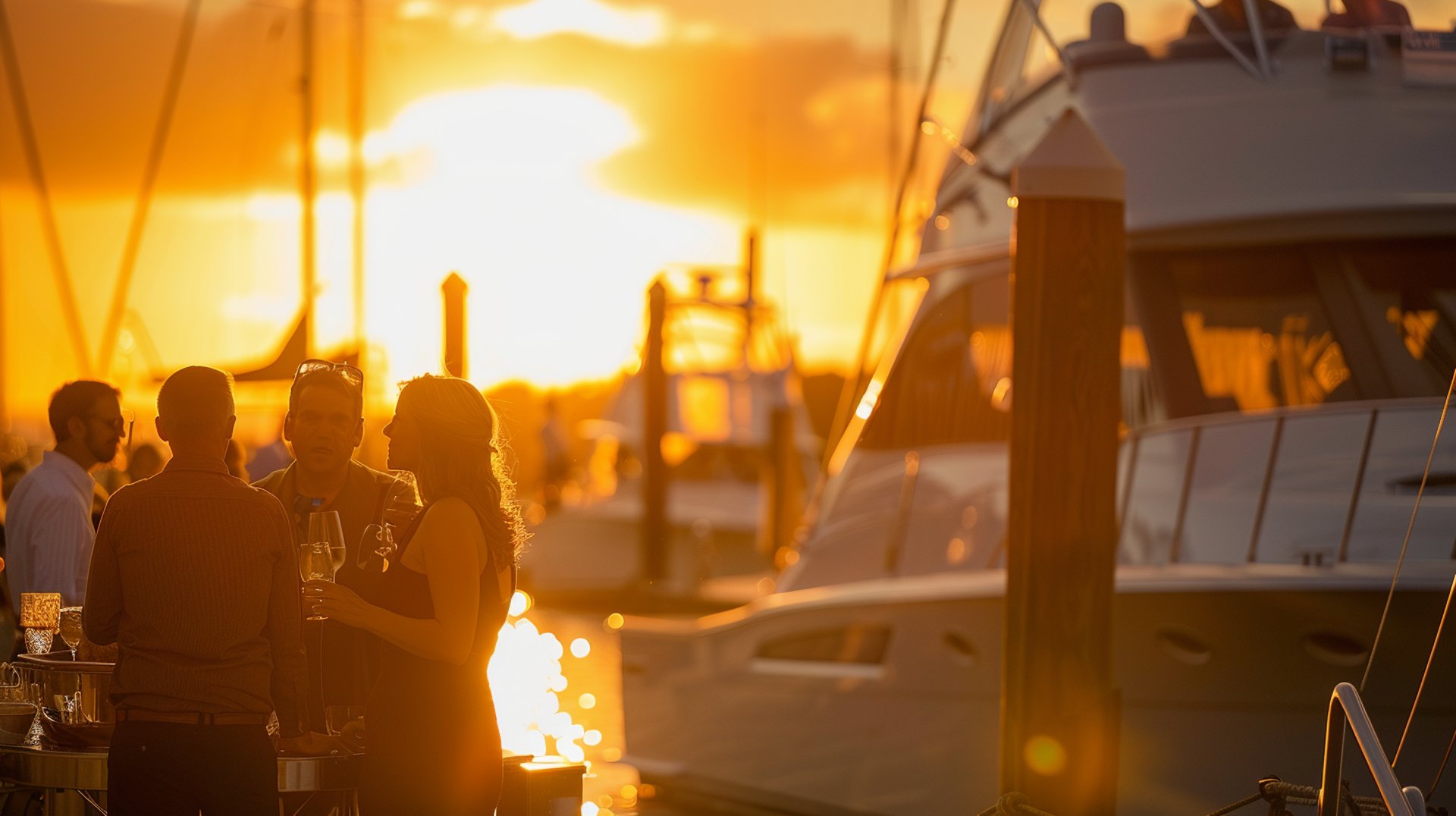 Elegant sunset gathering at Salinas Yacht Club, a luxurious experience near coastal hotels Ecuador.
