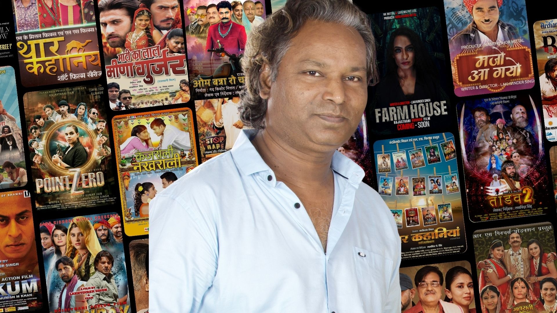 a man standing next to a woman in front of a camera