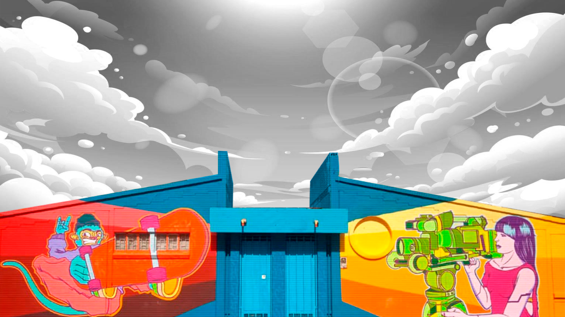 Film crew working with camera and microphones.