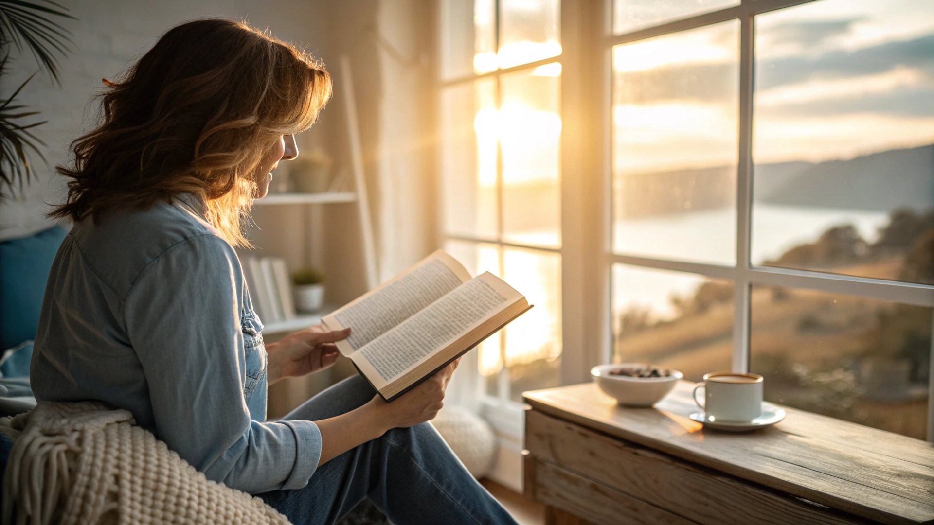 person reading book on brown and beige textile