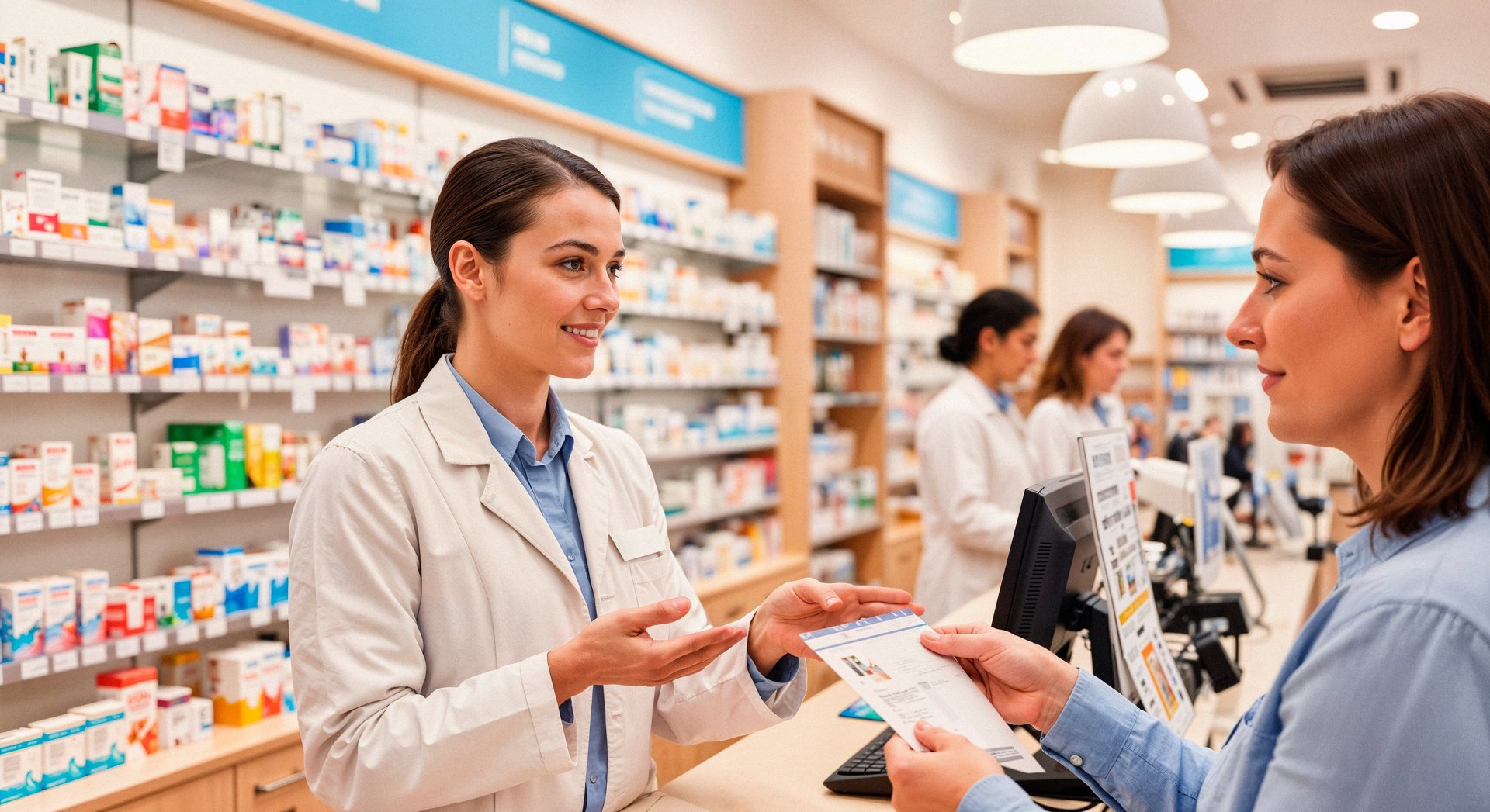 a black and white photo of a pharmacy