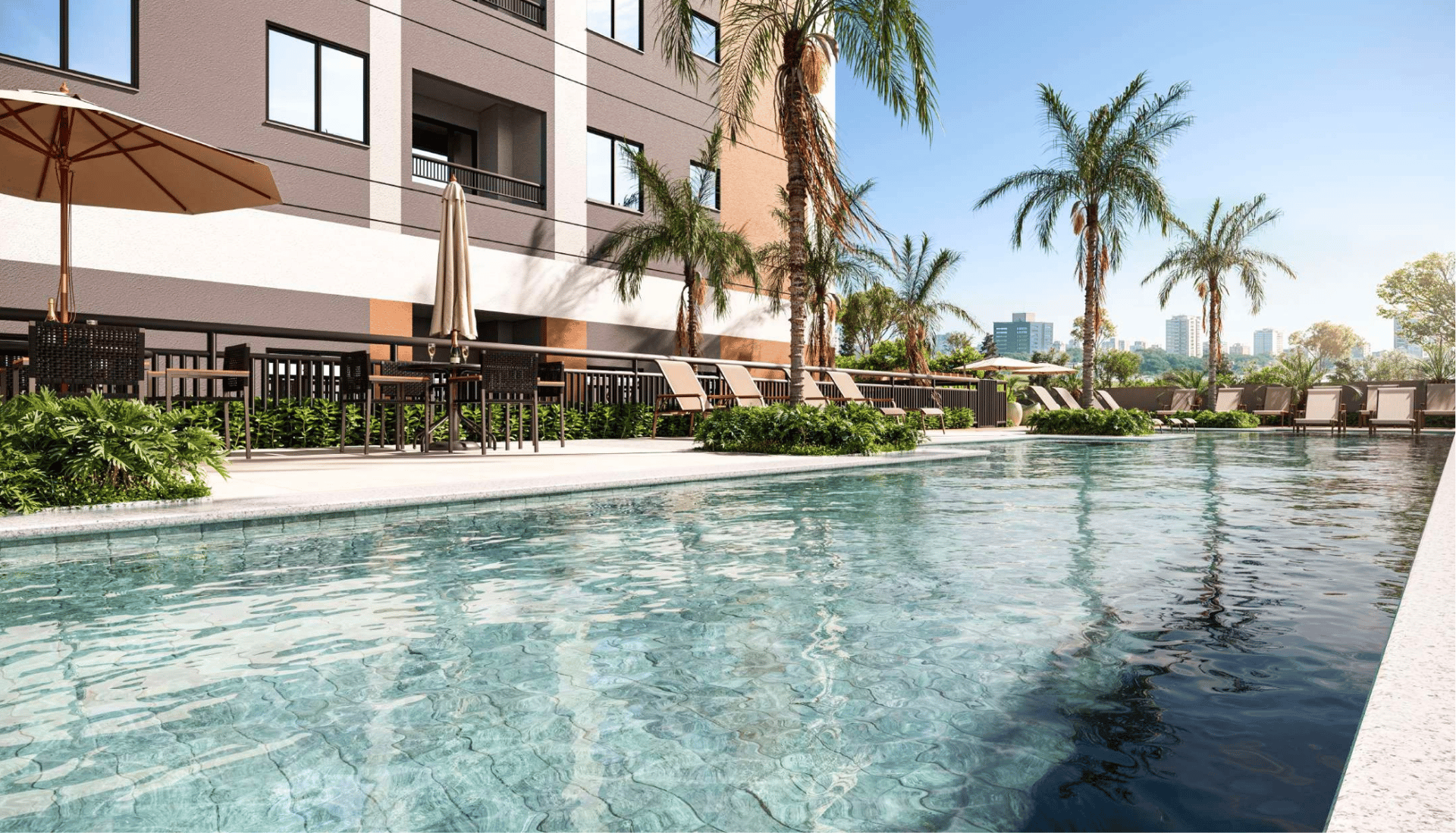 an abstract photo of a curved building with a blue sky in the background