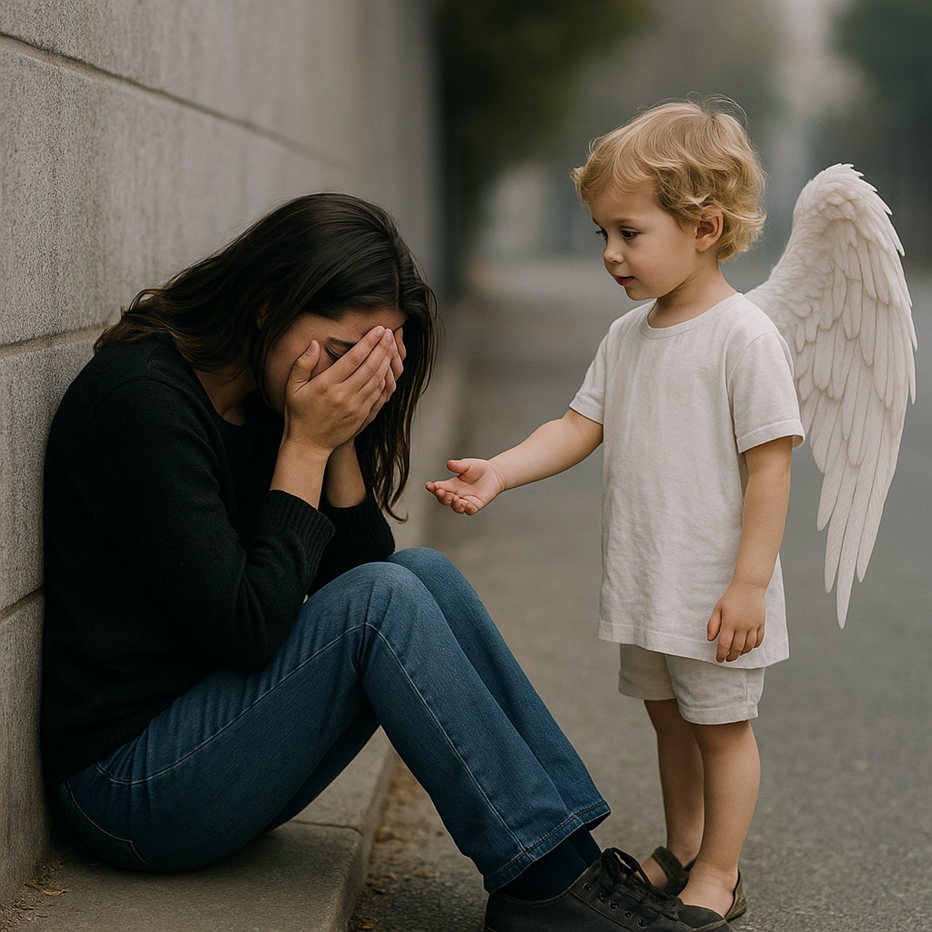a statue of an angel praying in a park