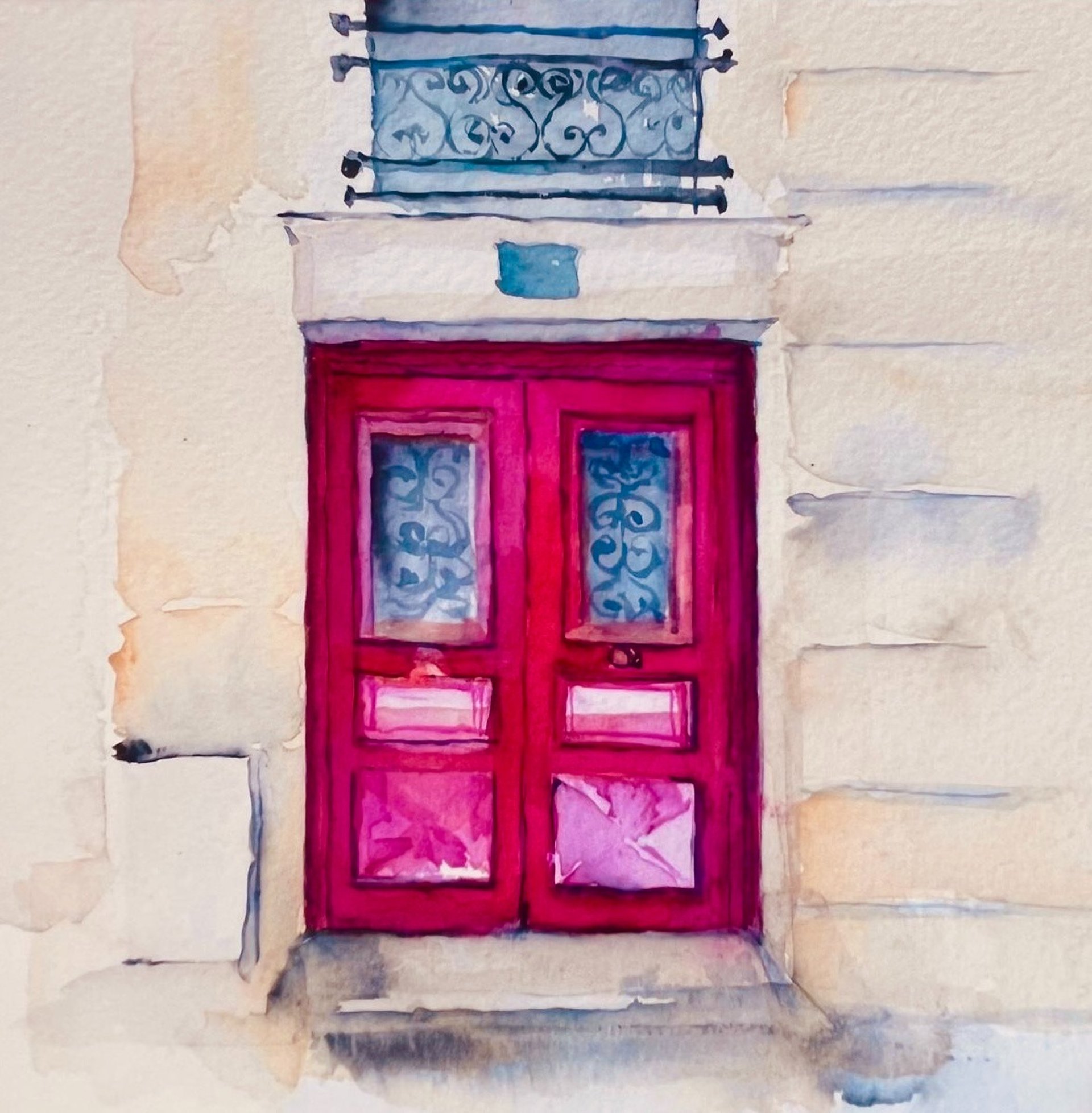 contemporary watercolor artist weronika herve parisian doors in red