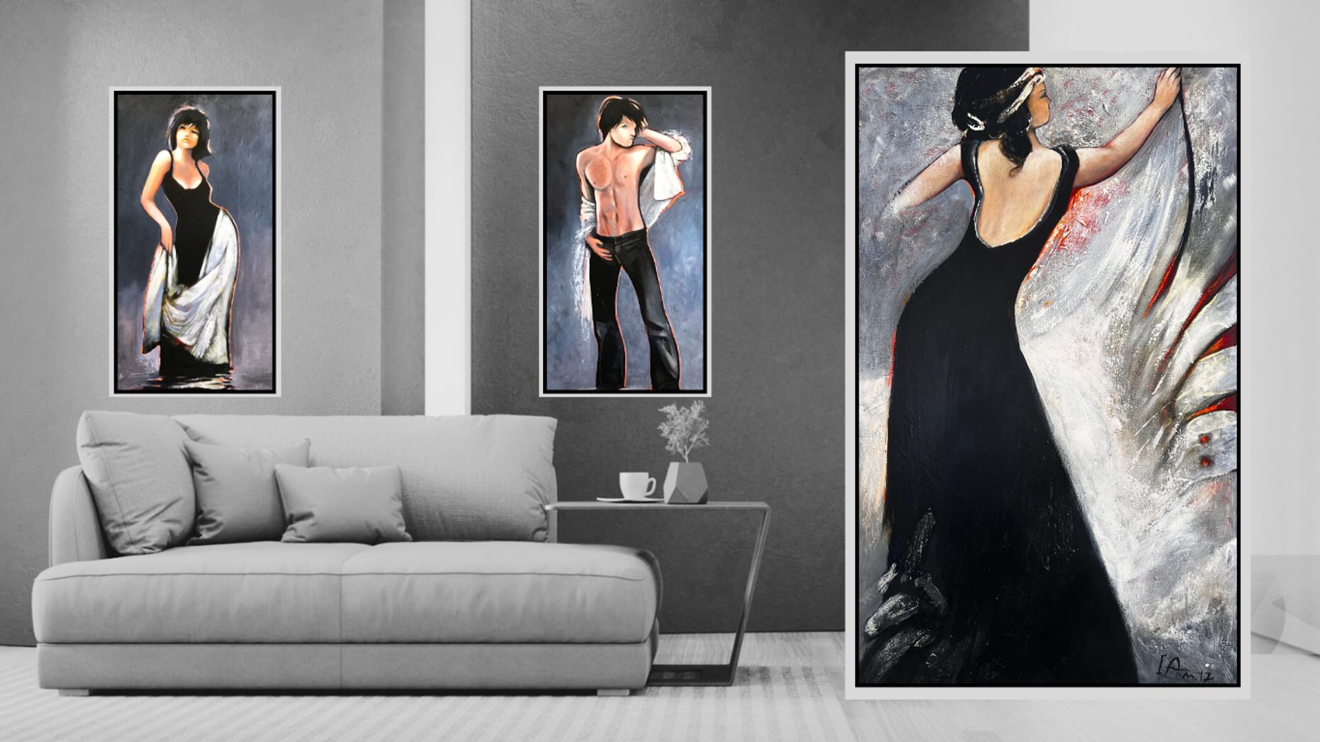 Figurative paintings art imagery in black white and light series by Maya Britan I Am One ART