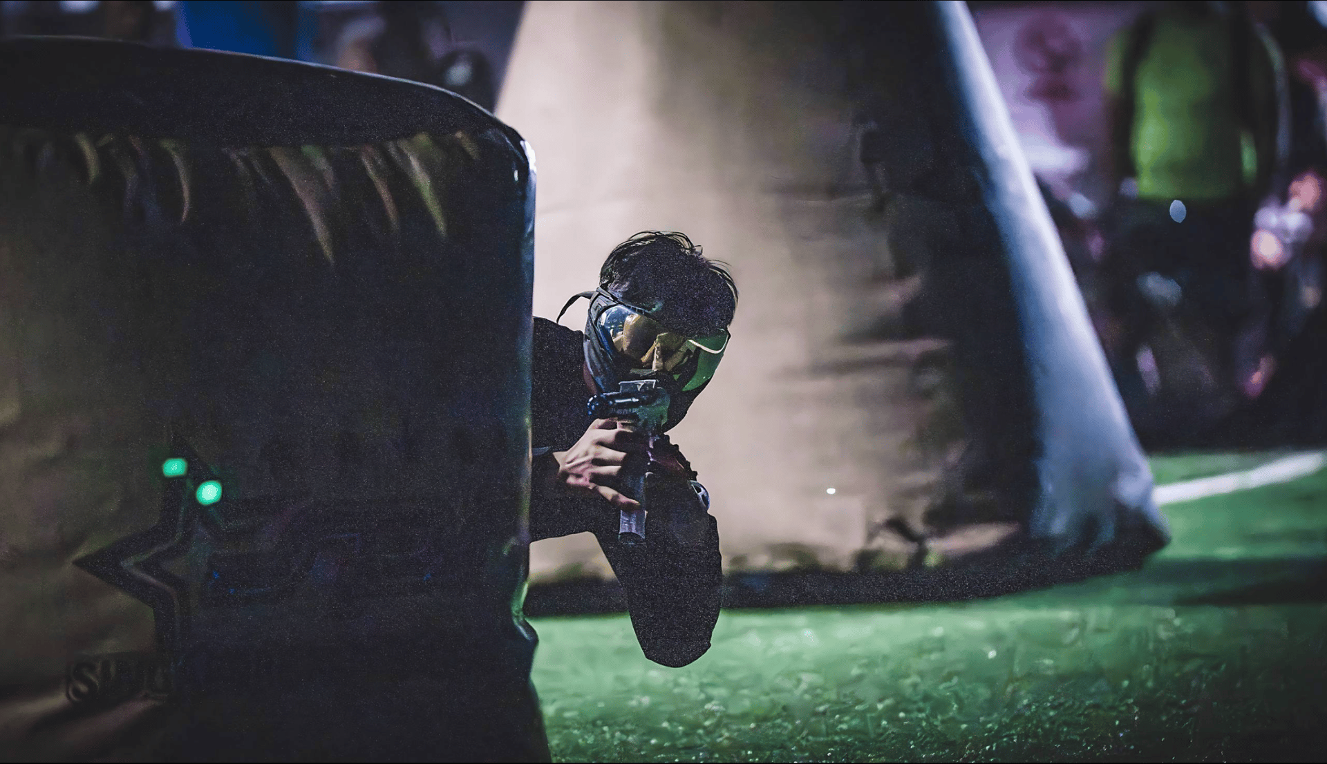 an abstract photo of a curved building with a blue sky in the background
