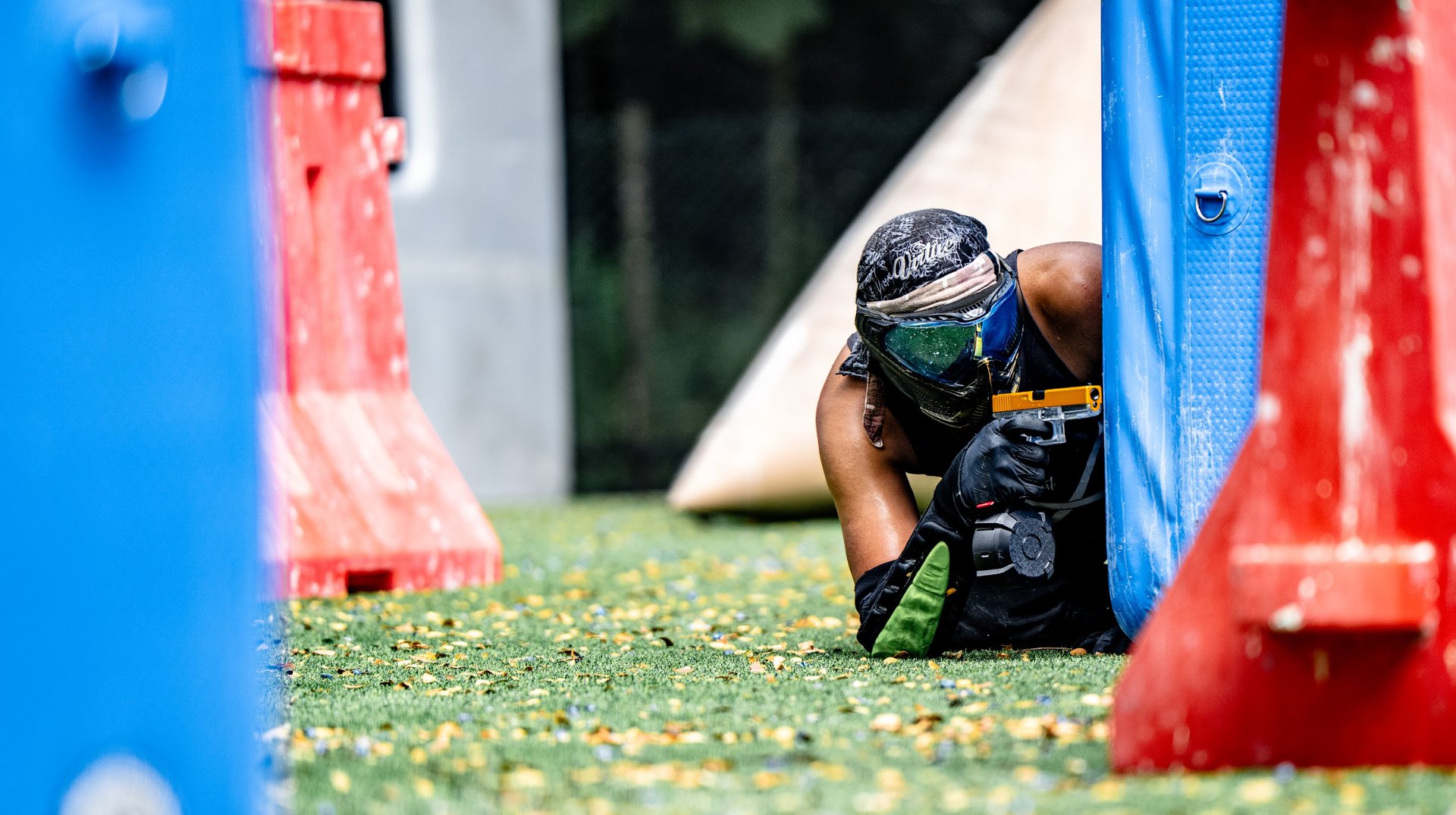 an abstract photo of a curved building with a blue sky in the background