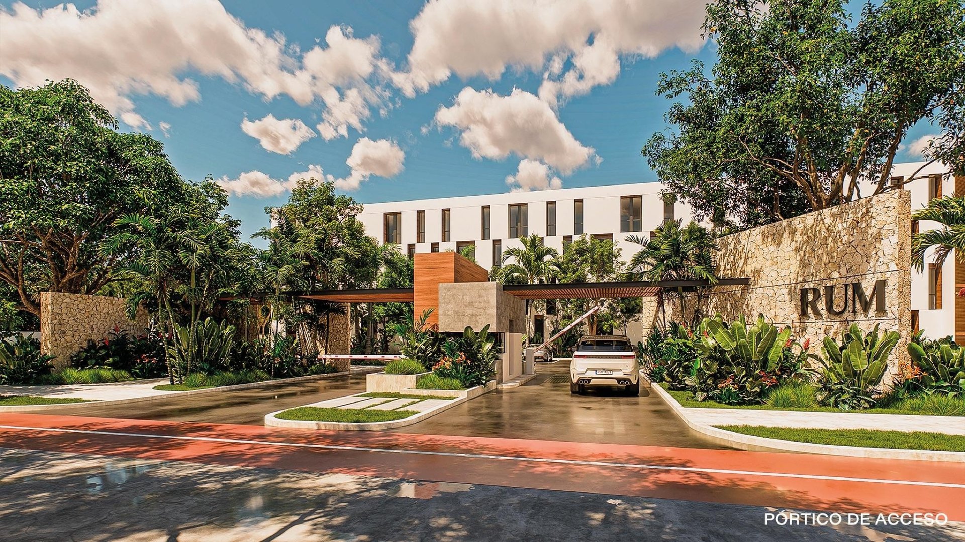 an abstract photo of a curved building with a blue sky in the background
