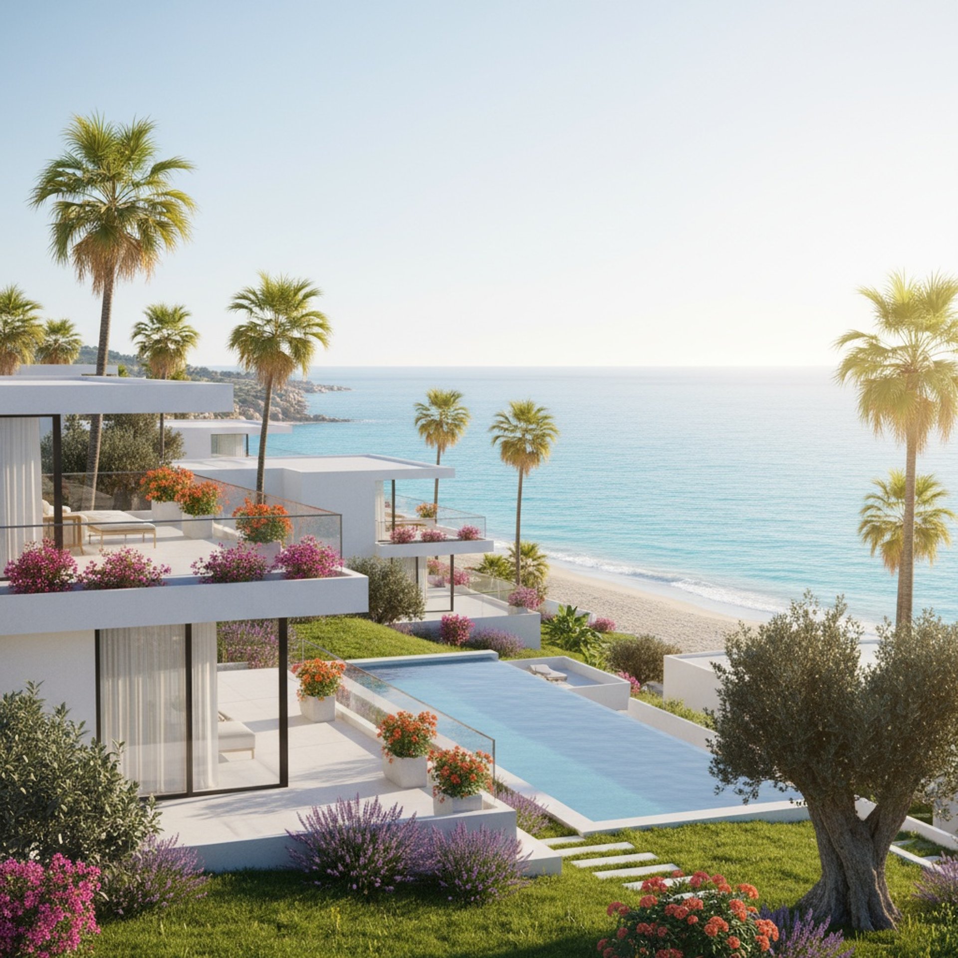 an abstract photo of a curved building with a blue sky in the background
