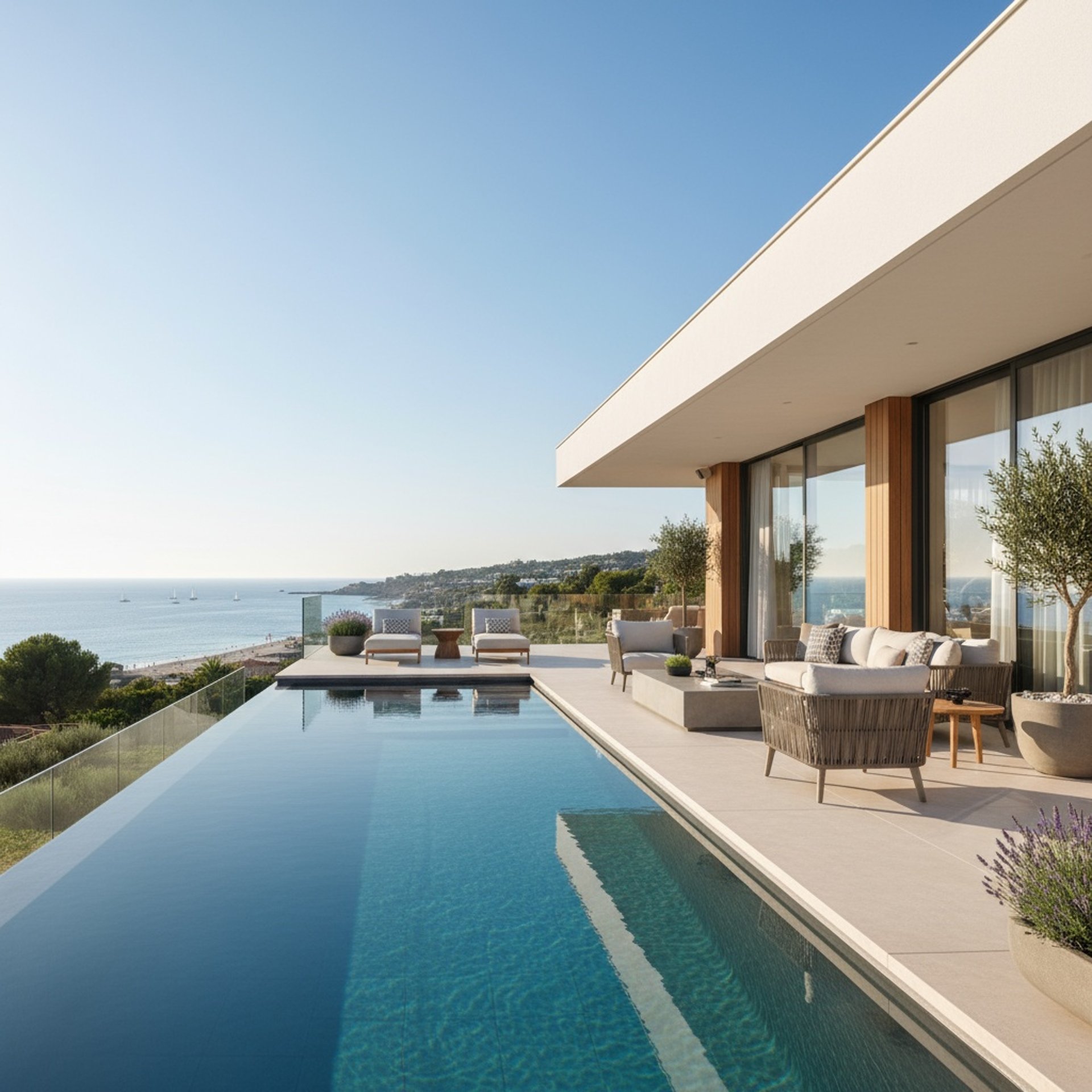 an abstract photo of a curved building with a blue sky in the background