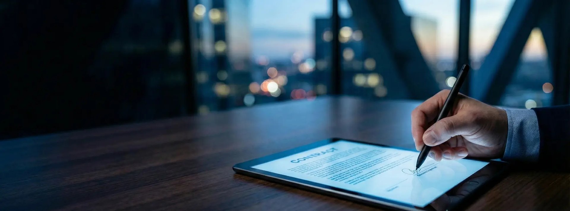 Firma digital de contrato en tablet para validación del aviso legal y datos del titular de Ingeniar Soluciones Industriales.