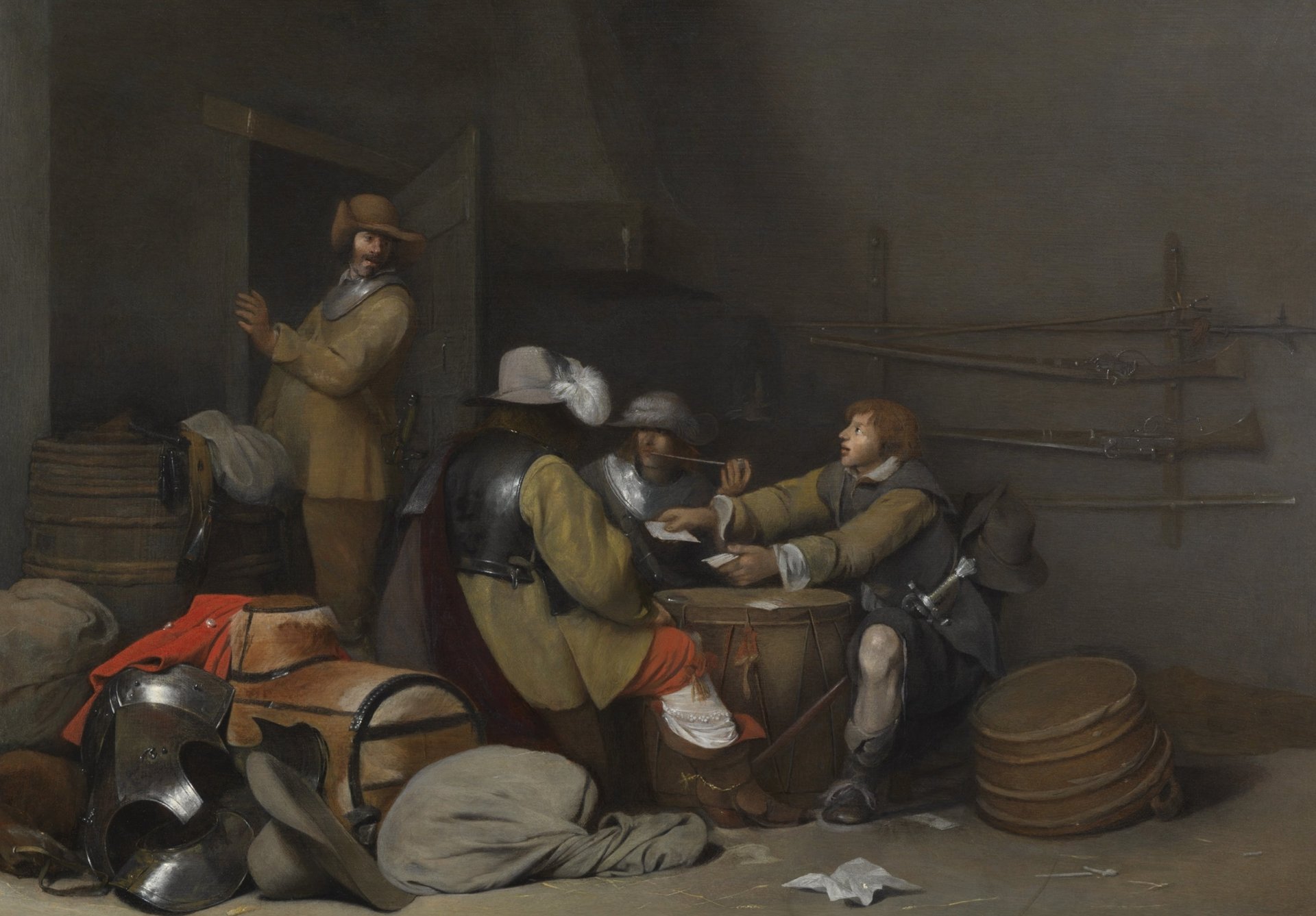 Image of the 17th Century painting "Guardroom Interior with Soldiers Smoking and Playing Cards" by Gerard ter Borch the Young