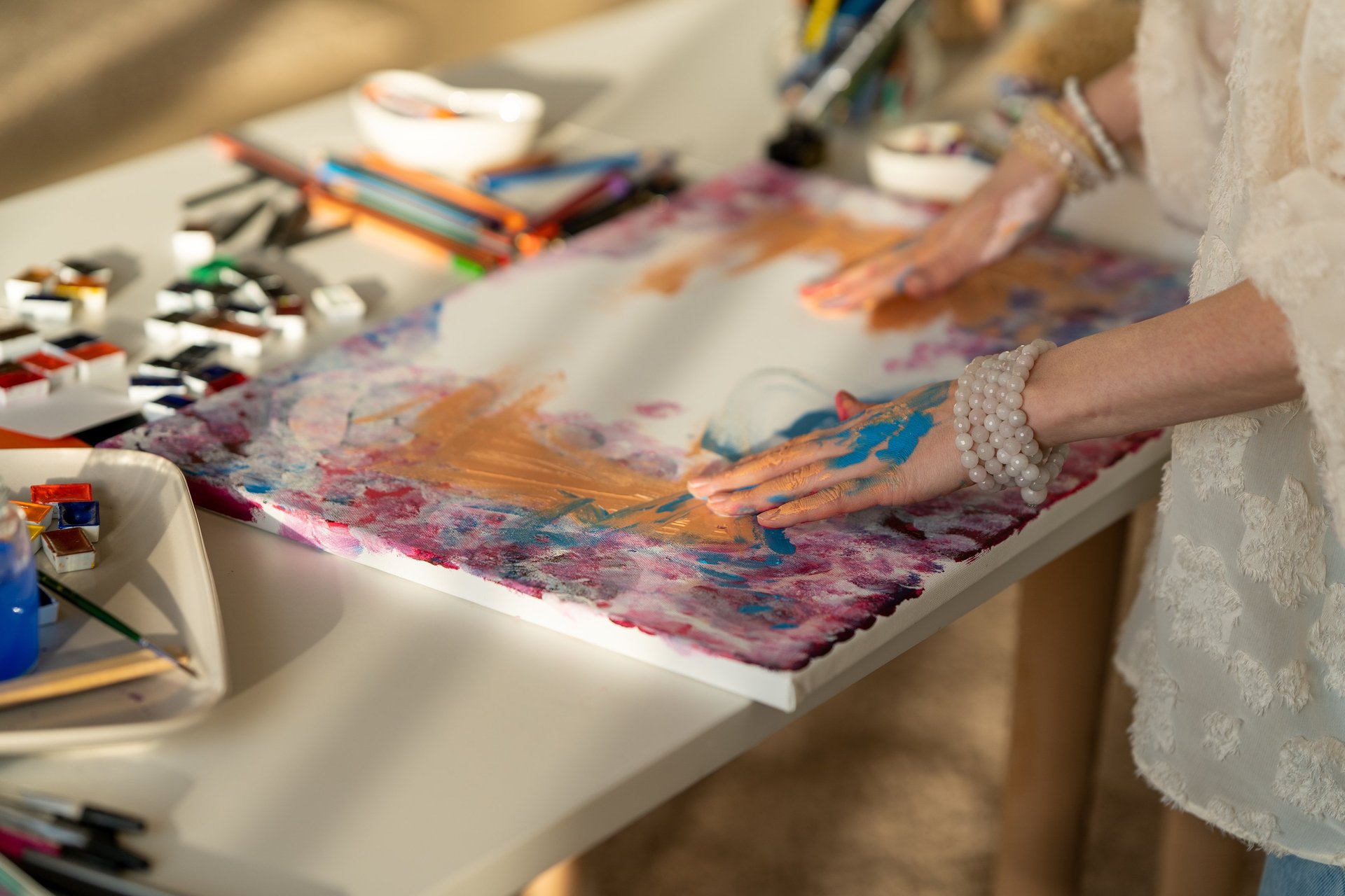 an abstract photo of a curved building with a blue sky in the background