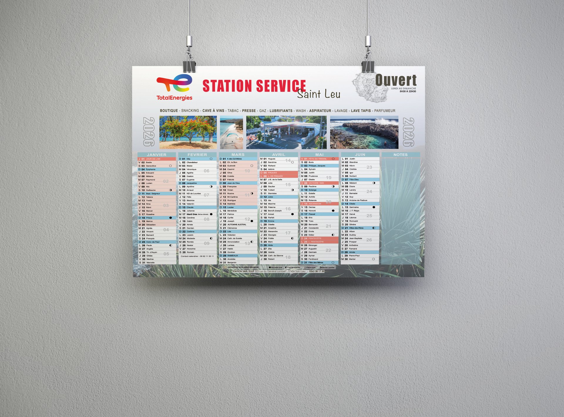 Calendrier A5 personnalisé le tampon, saint louis, saint andré