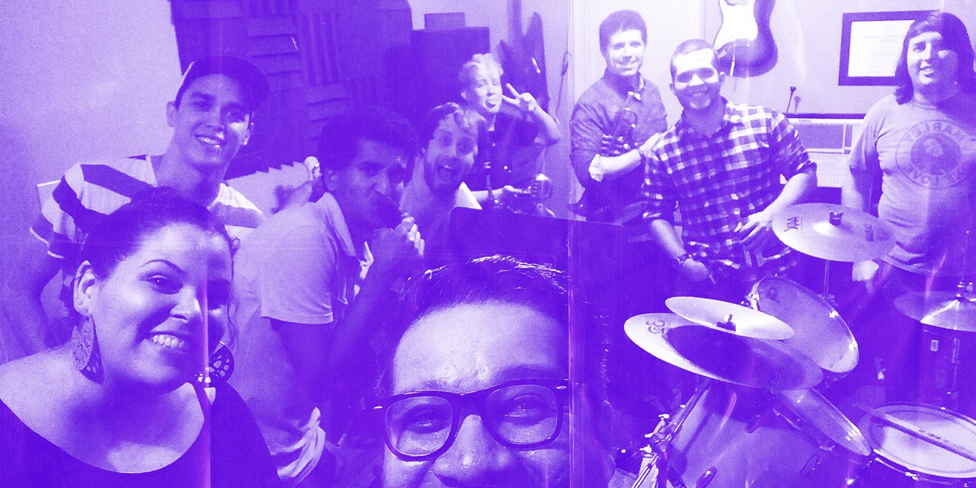 Andrea, Marcus, Rahul, Jeff, Stevie, Isaiah, Braden, Brian, and Antonio rehearsing with The Imaginary Friends