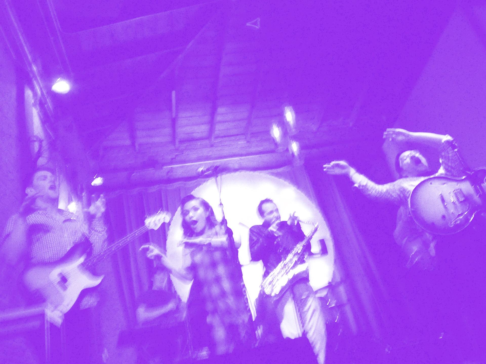 Joel, Lucinda, Salido, Brian, and Antonio playing with the Imaginary Friends at Lucky Lounge in Austin, TX