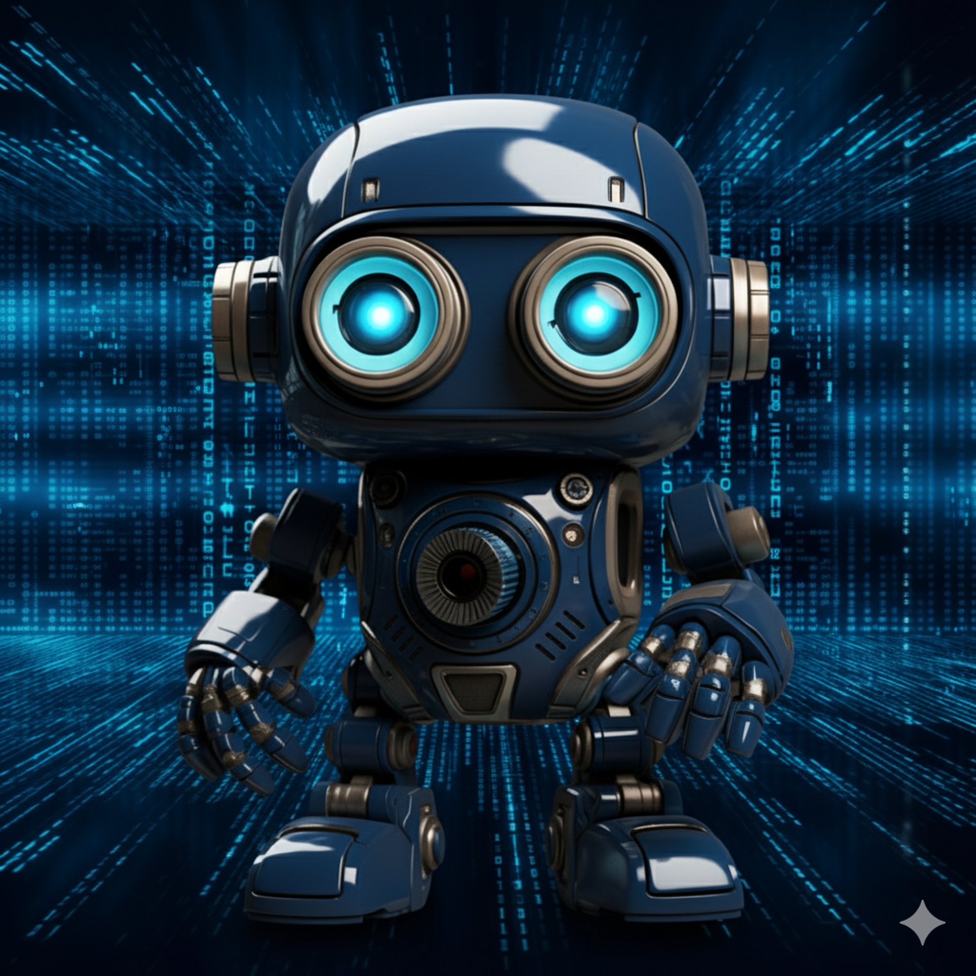 Robot in a red suit and mobile phone