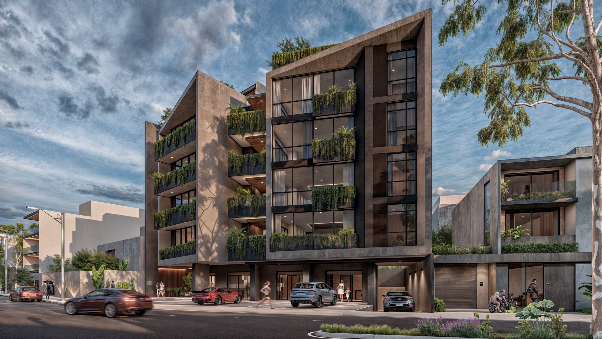 an abstract photo of a curved building with a blue sky in the background