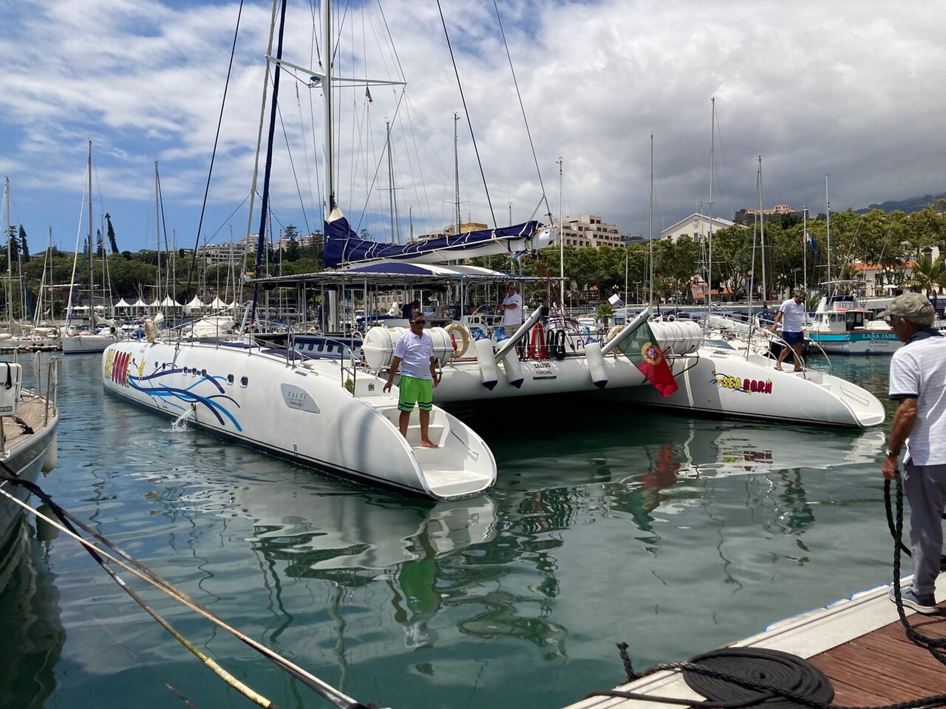 SeaBorn boat departing from Funchal Marina, Madeira.