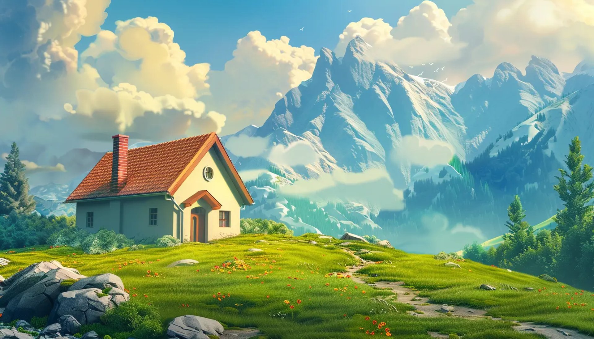 simple house on a hillside
