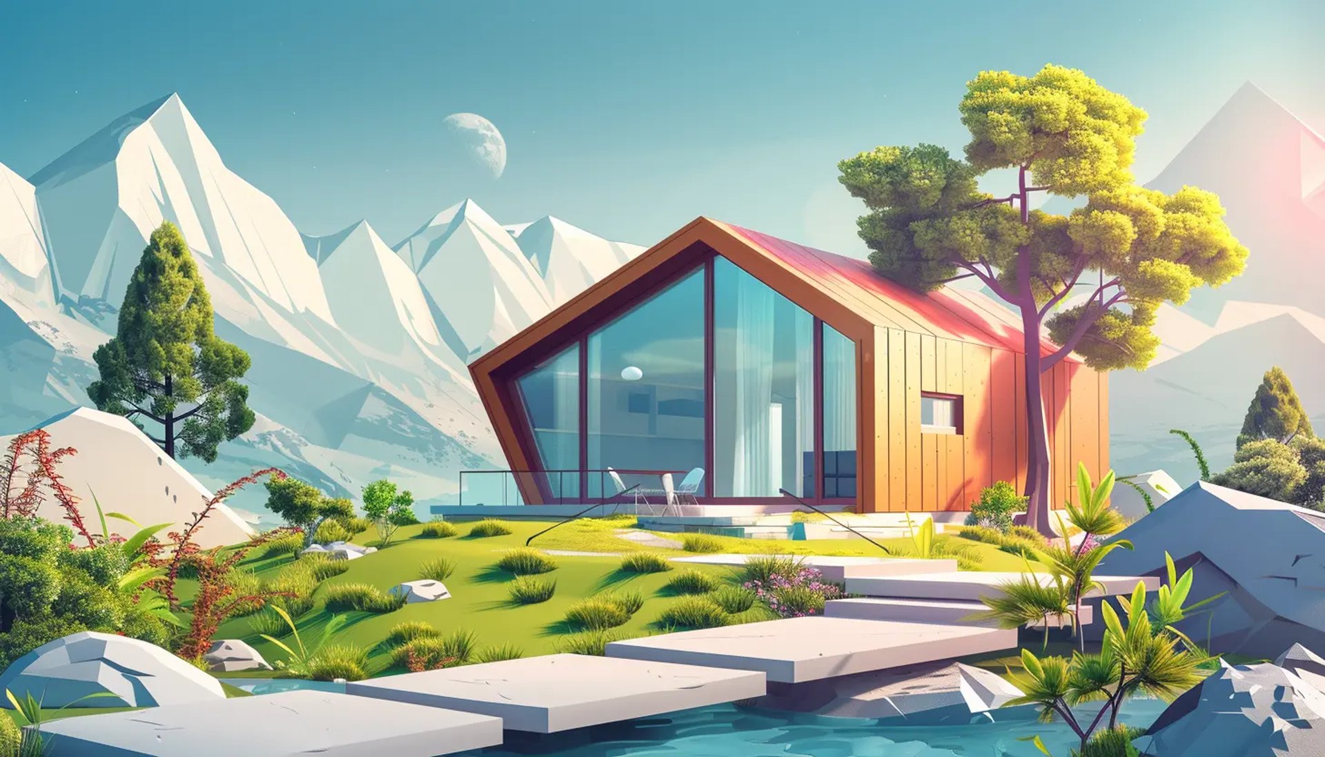 modern home by mountains