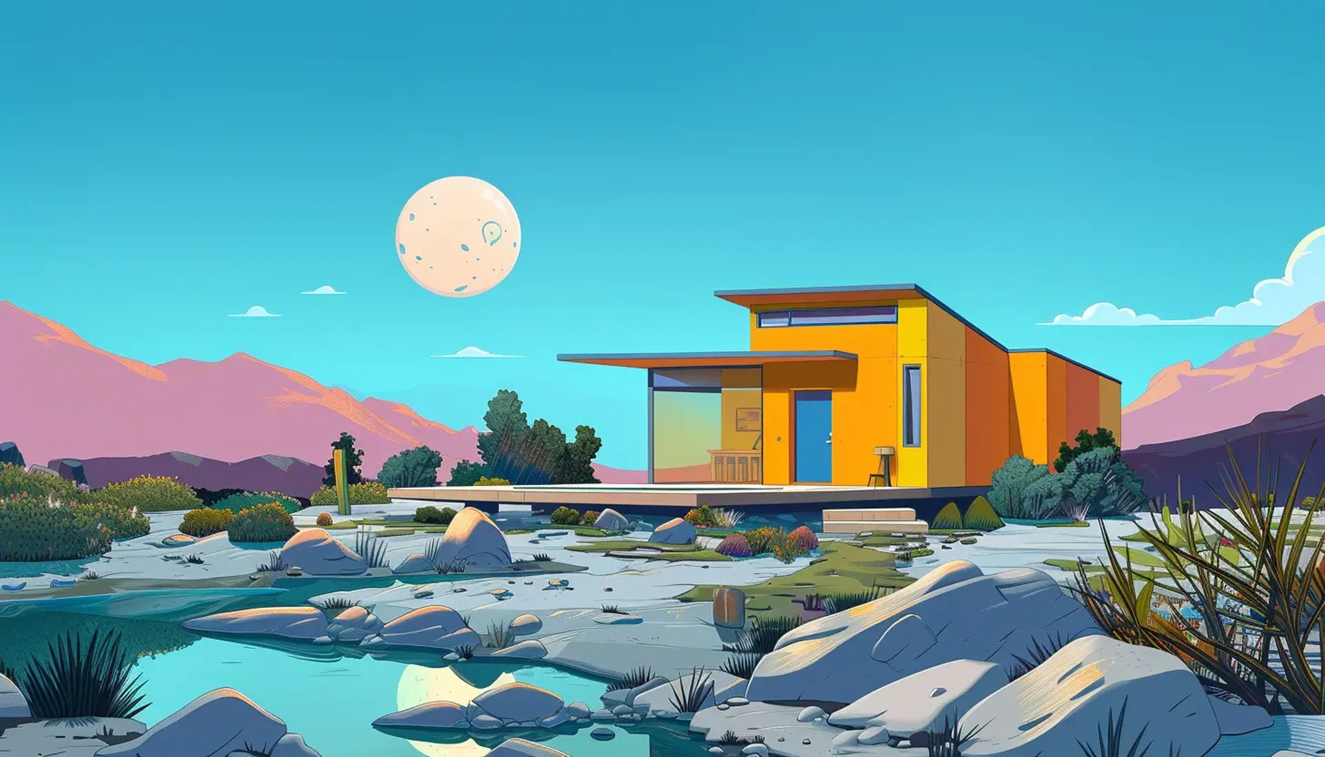 small home by moonlight