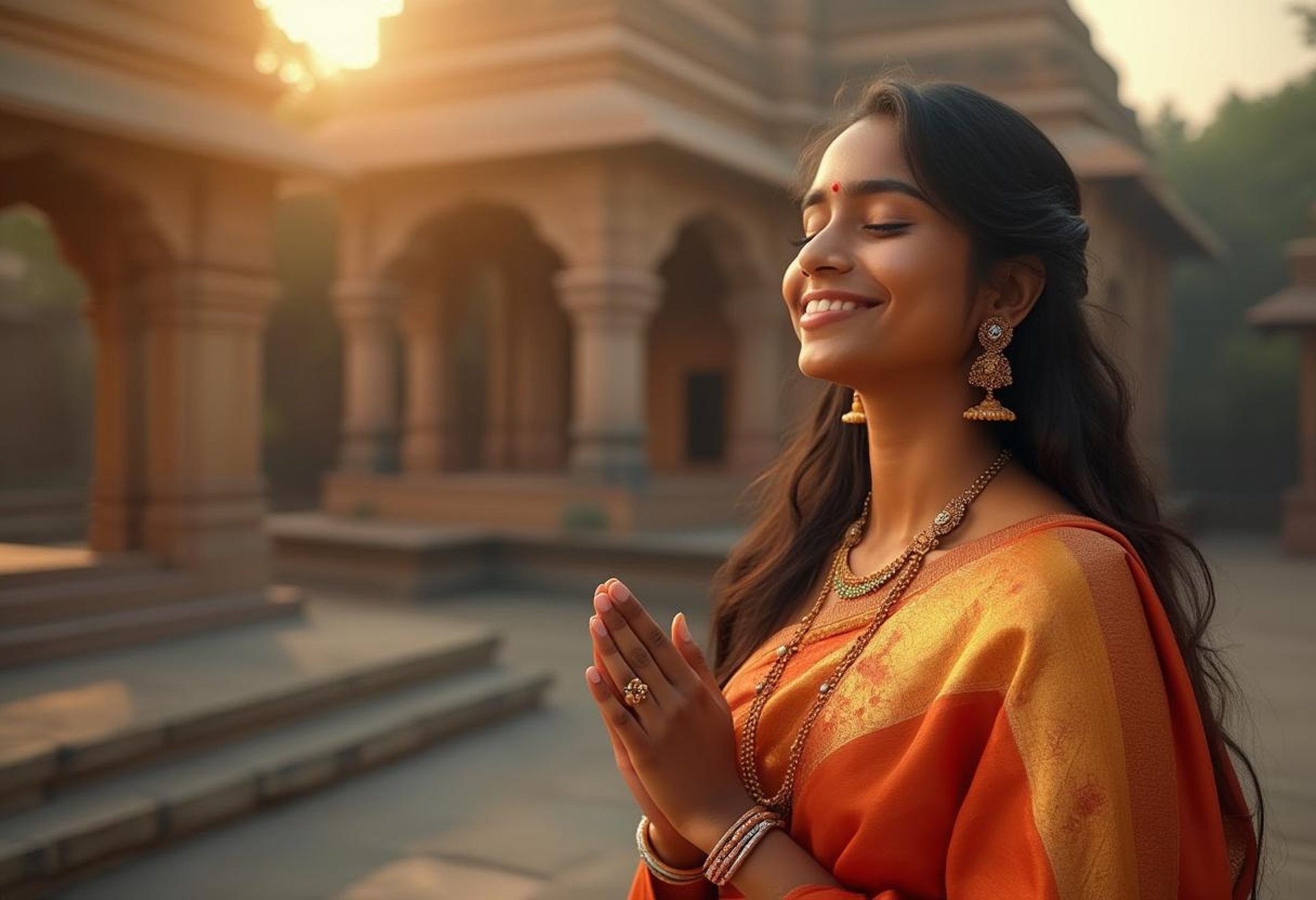 indian girl signing thevaram during sunrise