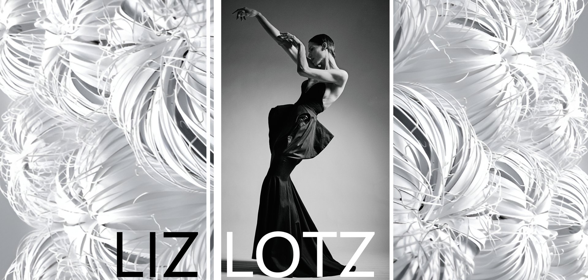Elizabeth Lotz (Liz Lotz) art director paper flower installation and high fashion photography in black and white of stylized 